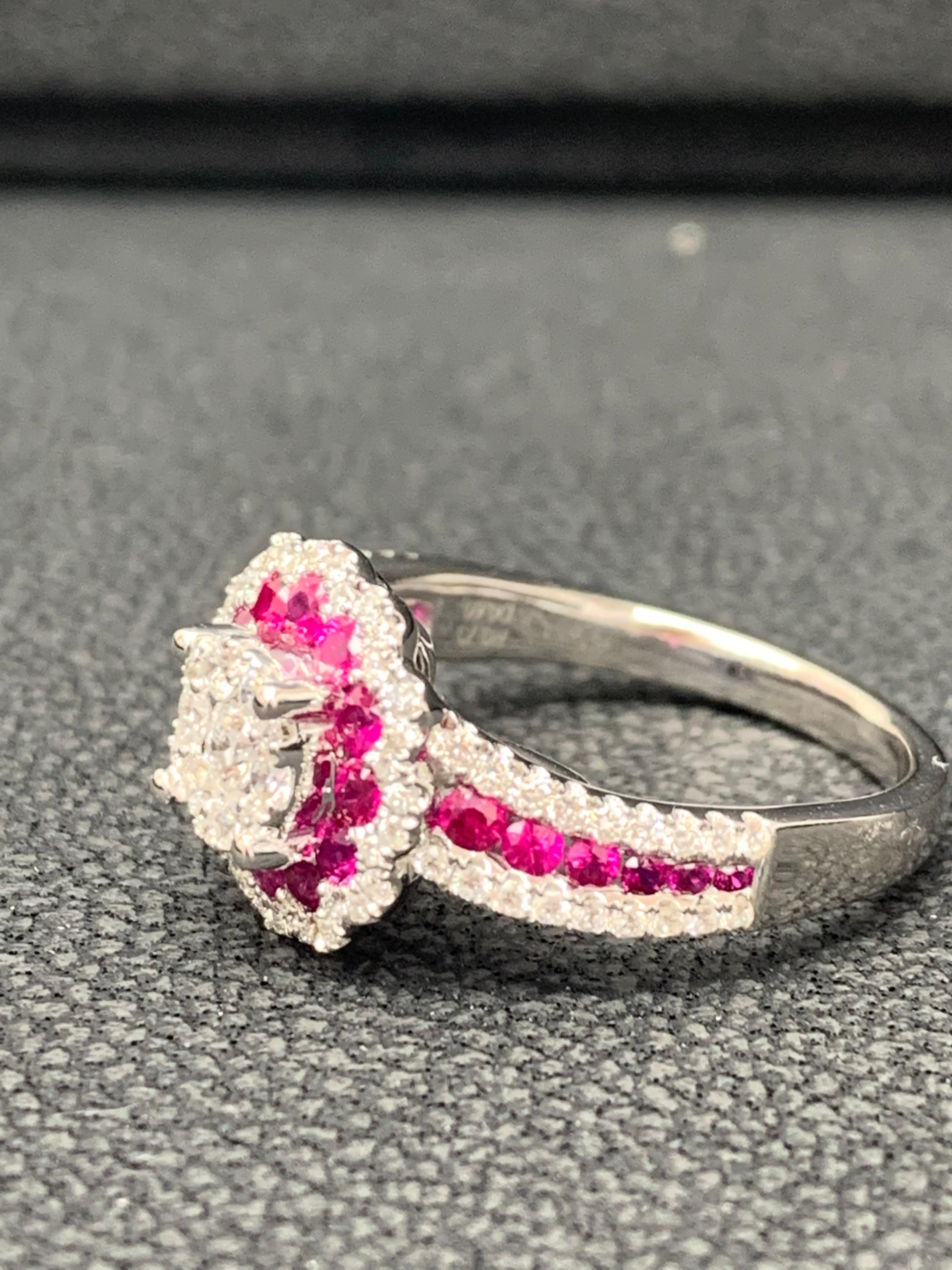 Brilliant Cut 0.73 Carat of Ruby and Diamond Cocktail Ring in 18K White Gold For Sale
