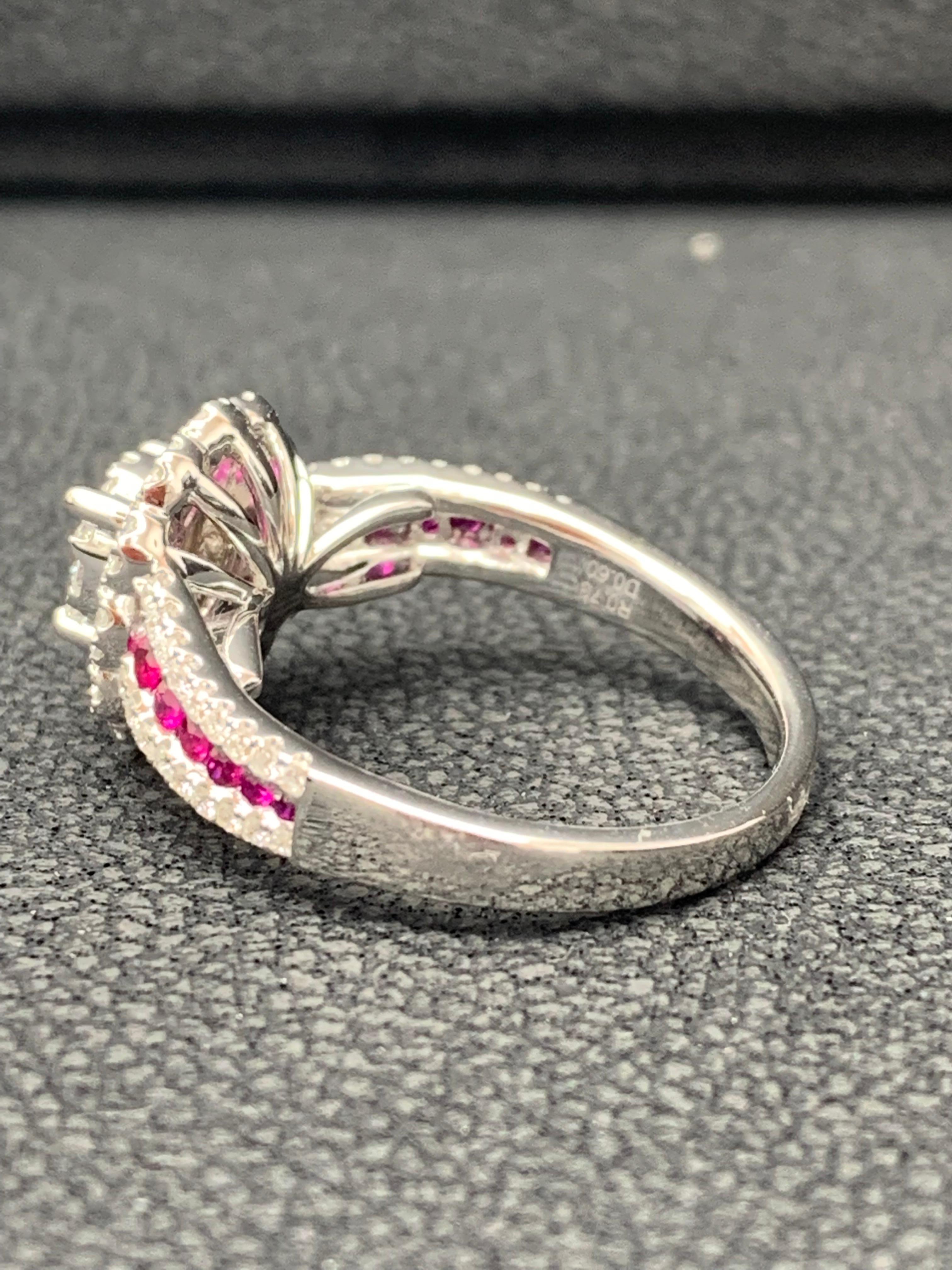 0.73 Carat of Ruby and Diamond Cocktail Ring in 18K White Gold In New Condition For Sale In NEW YORK, NY