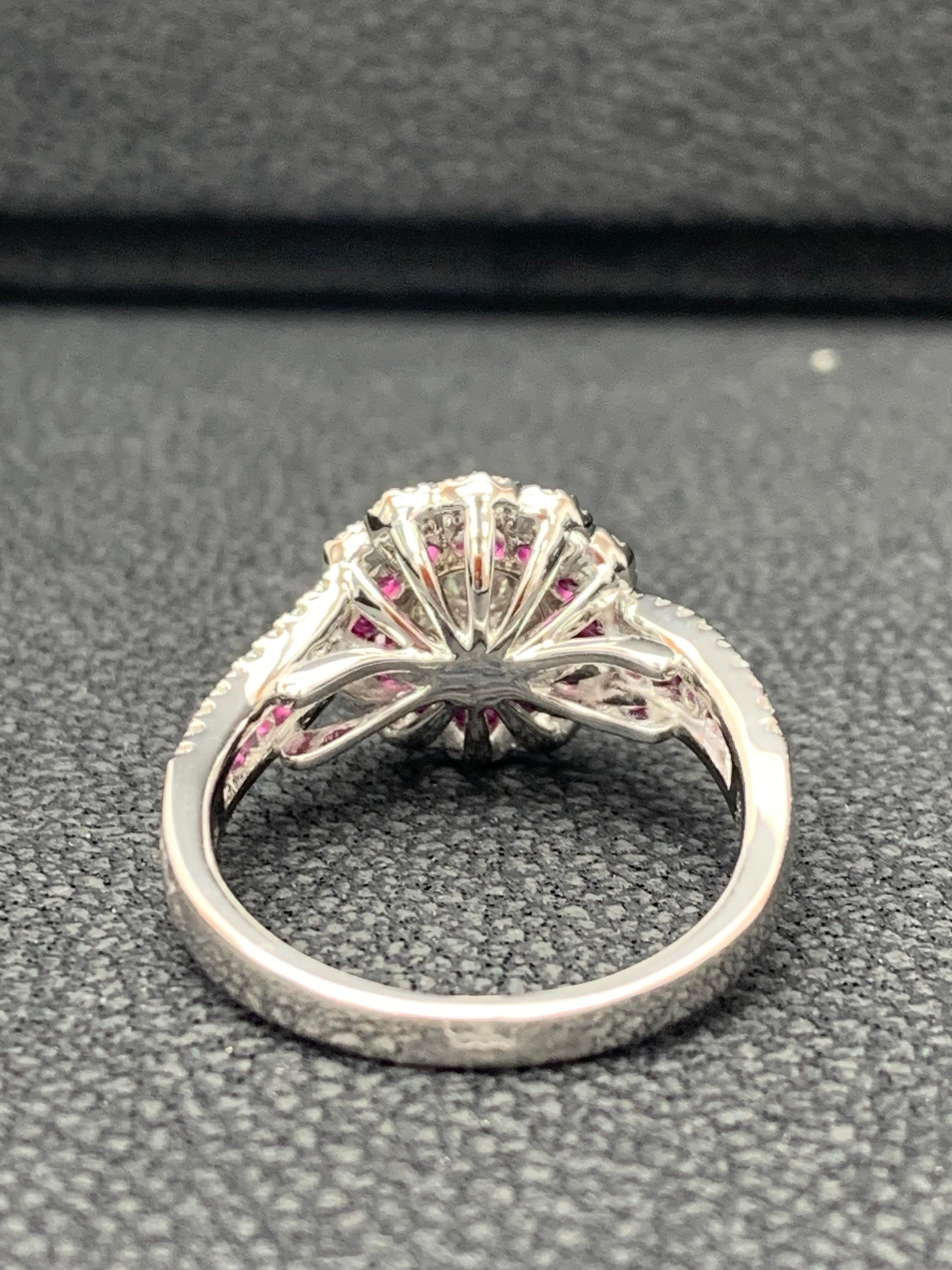 Women's 0.73 Carat of Ruby and Diamond Cocktail Ring in 18K White Gold For Sale
