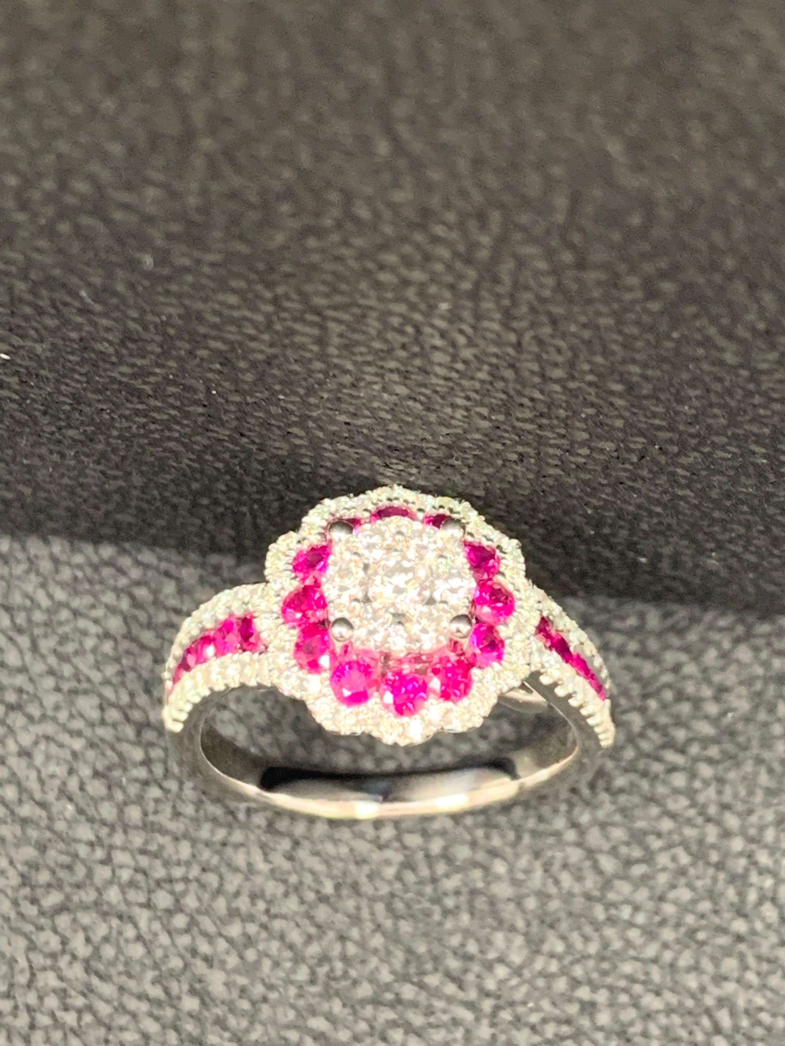 0.73 Carat of Ruby and Diamond Cocktail Ring in 18K White Gold For Sale 1