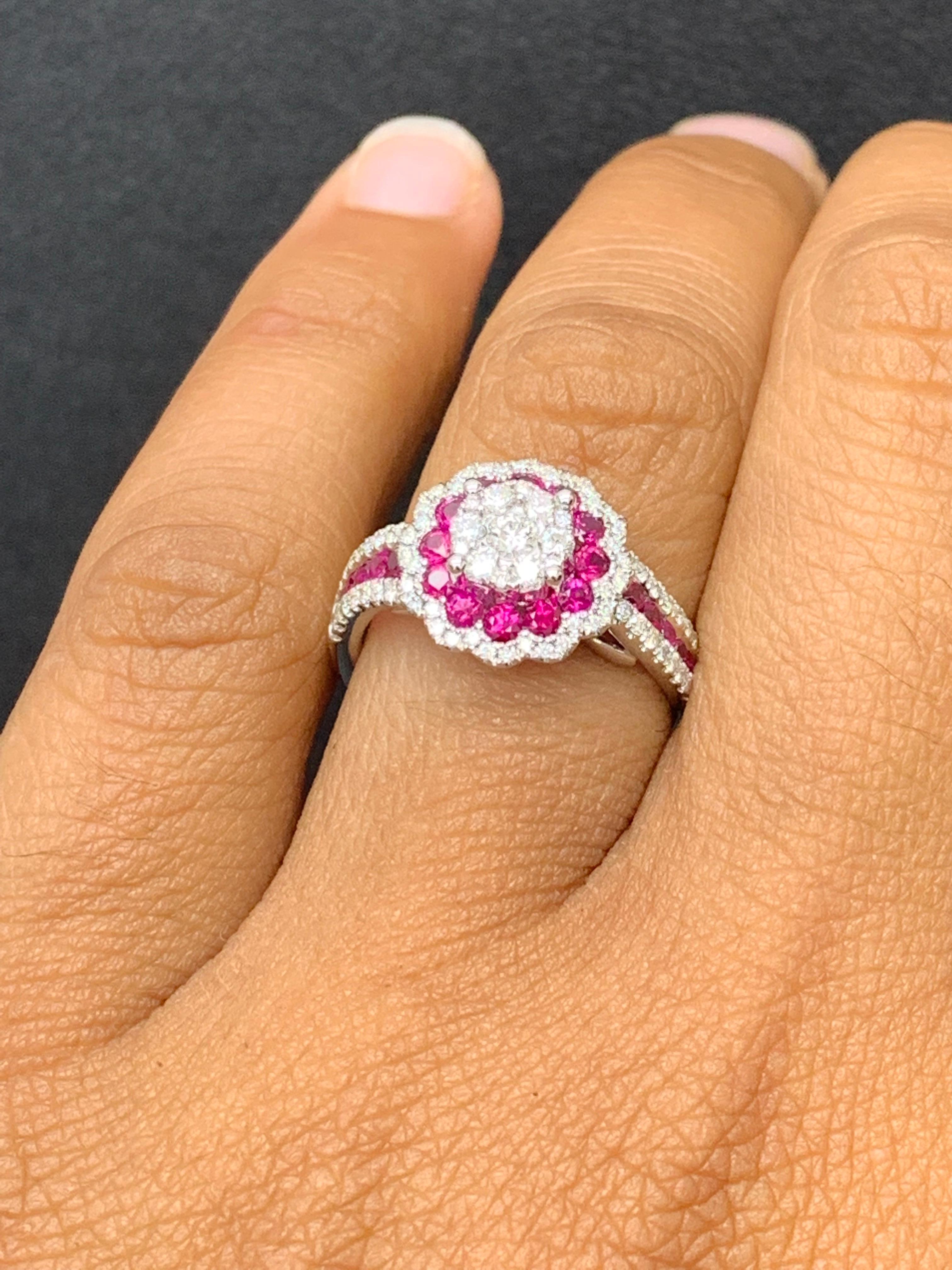 0.73 Carat of Ruby and Diamond Cocktail Ring in 18K White Gold For Sale 3