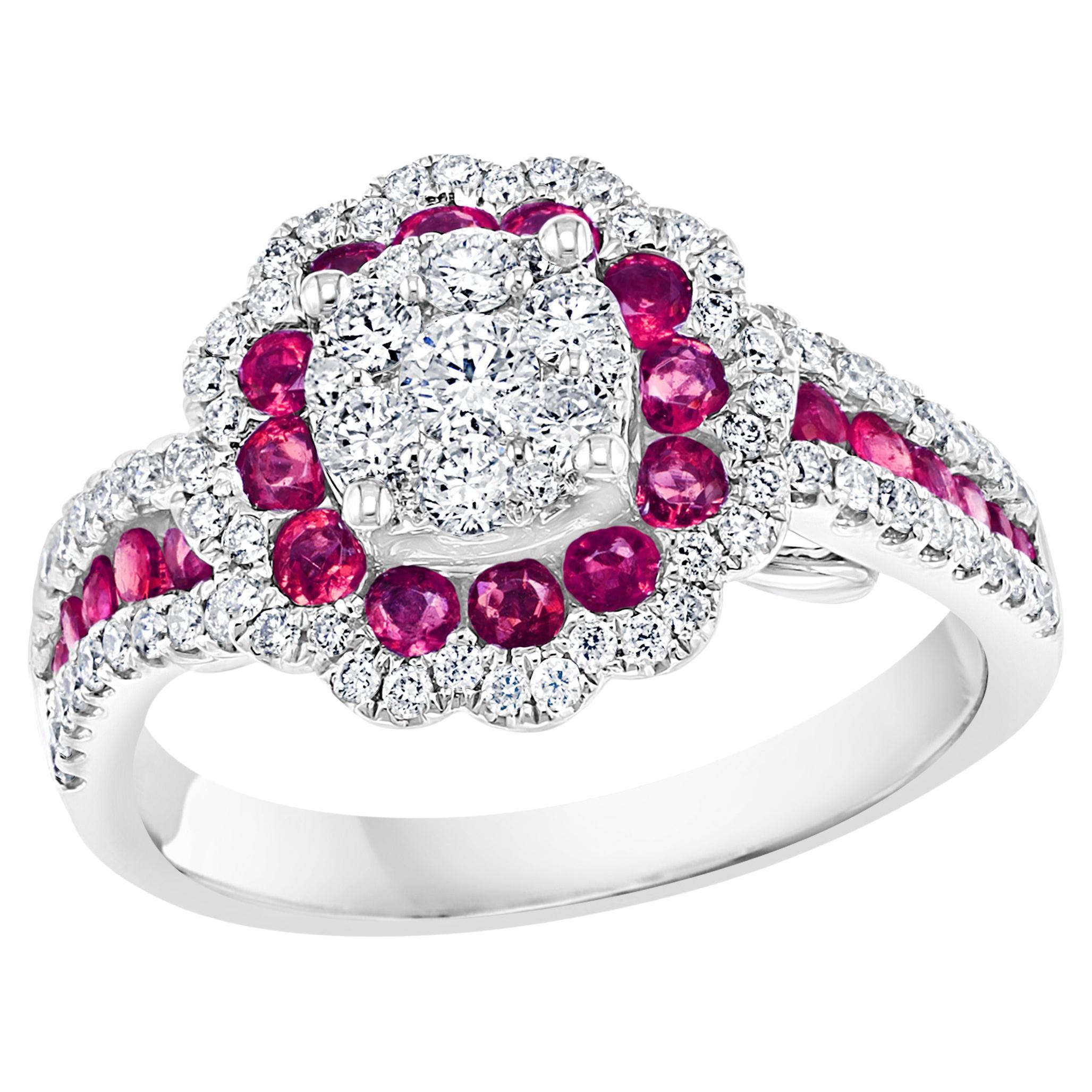 0.73 Carat of Ruby and Diamond Cocktail Ring in 18K White Gold