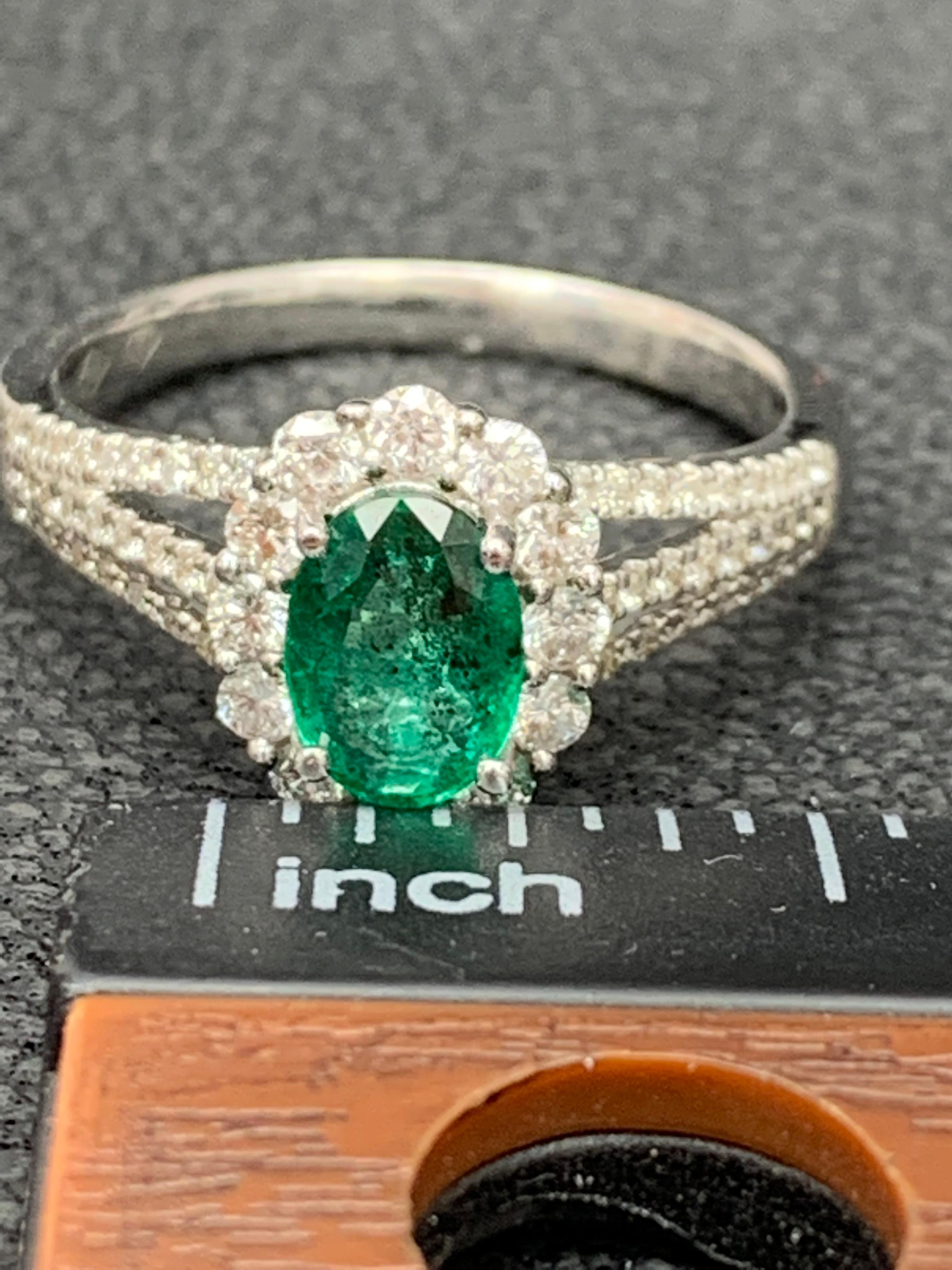 0.73 Carat Oval Cut Emerald and Diamond Fashion Ring in 18K White Gold For Sale 8