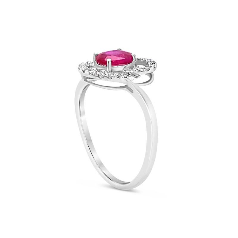 0.73 Carat Oval Cut Ruby & 0.17ctw Diamond Fashion Ring, 18 Karat White Gold In New Condition For Sale In Houston, TX