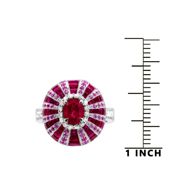 0.73 Carat Oval Ruby Pink Sapphire Diamond 14Karat White Gold Dome ...