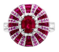 0.73 Carat Oval Ruby Pink Sapphire Diamond 14Karat White Gold Dome Cocktail ring