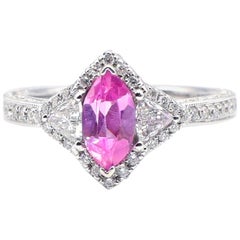 0.73 Carat Pink Sapphire and Pave Diamond White Gold Cocktail Ring