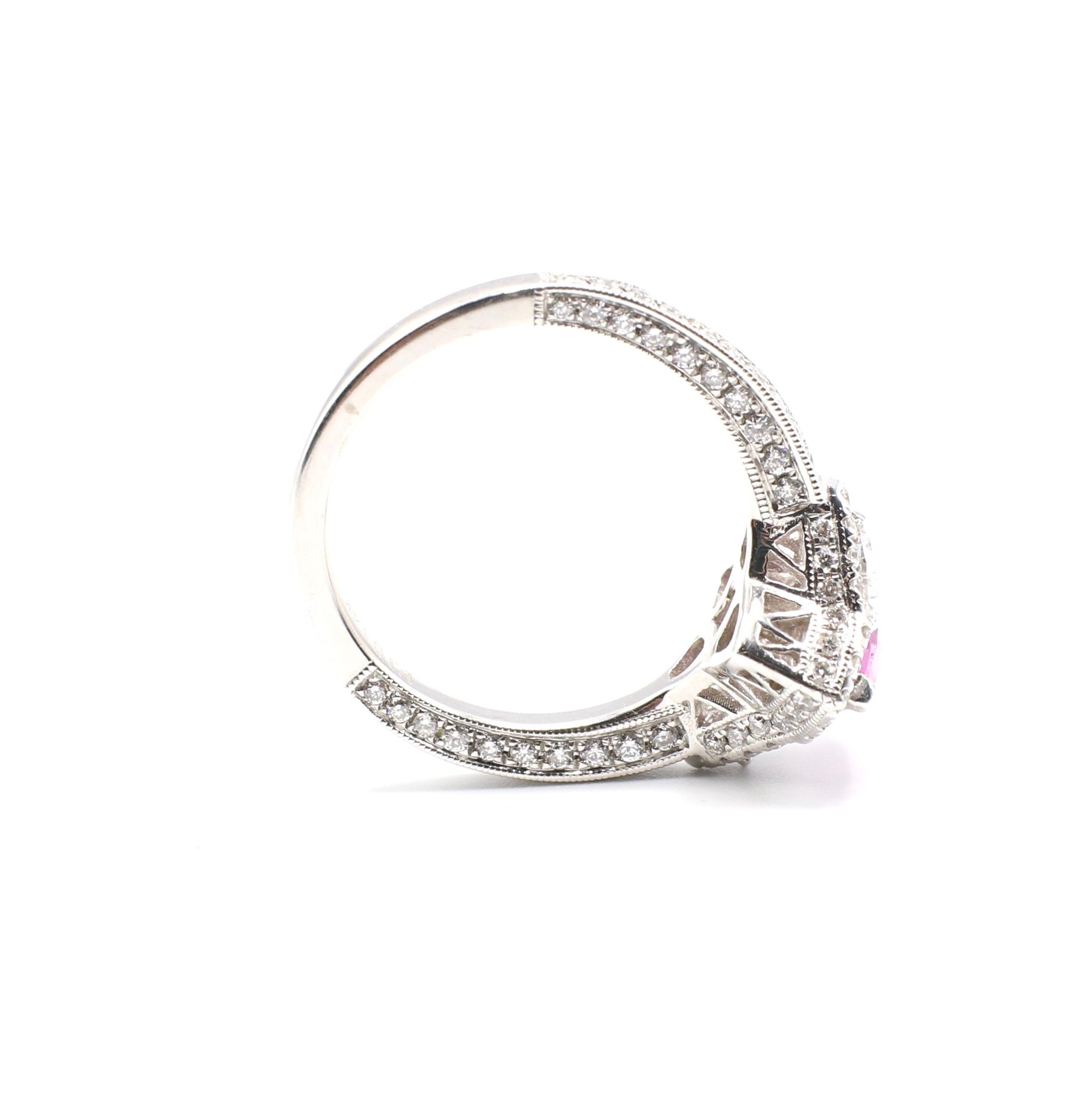 0.73 Carat Pink Sapphire and Pave Diamond White Gold Cocktail Ring 4