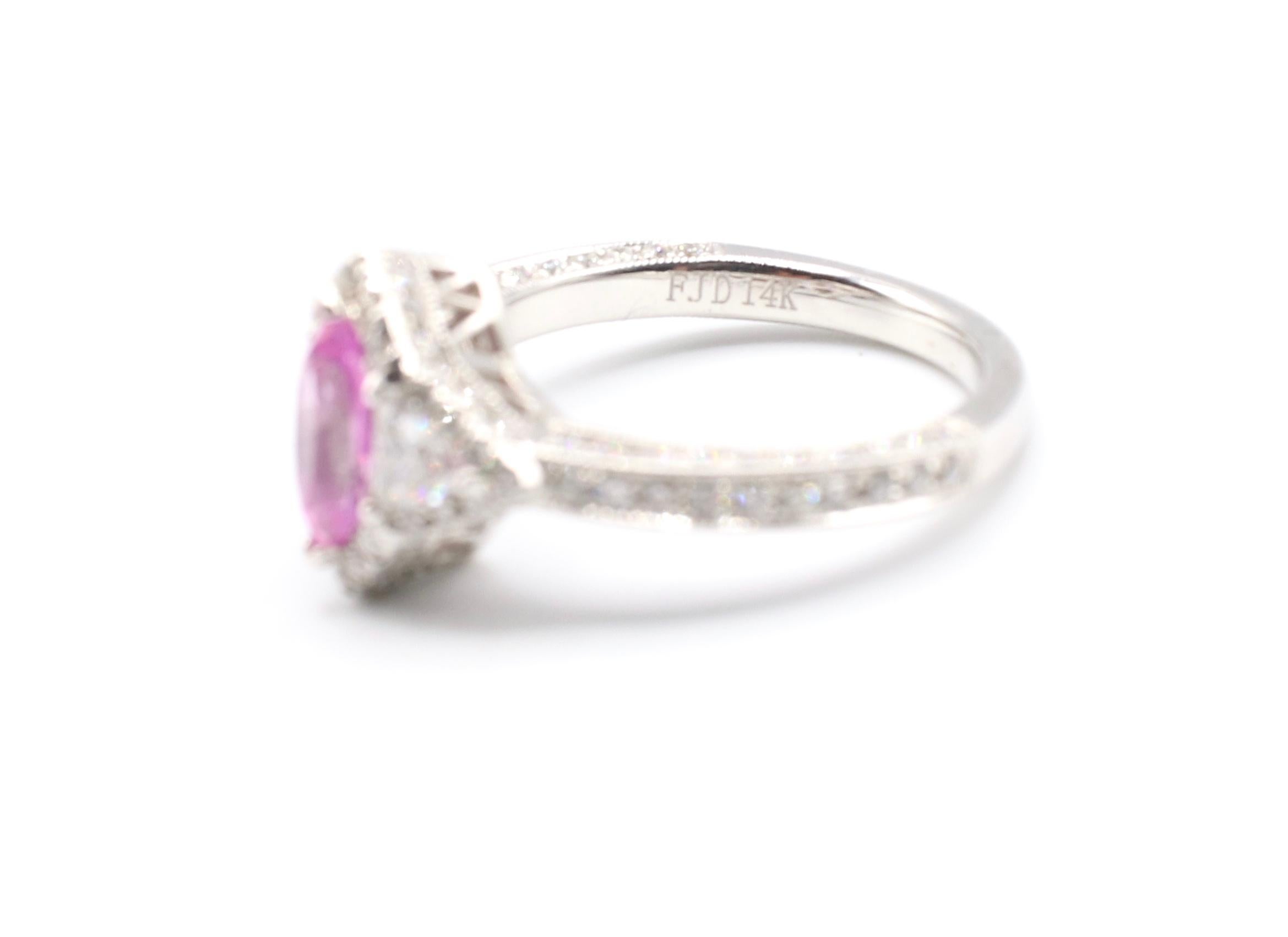 0.73 Carat Pink Sapphire and Pave Diamond White Gold Cocktail Ring 5