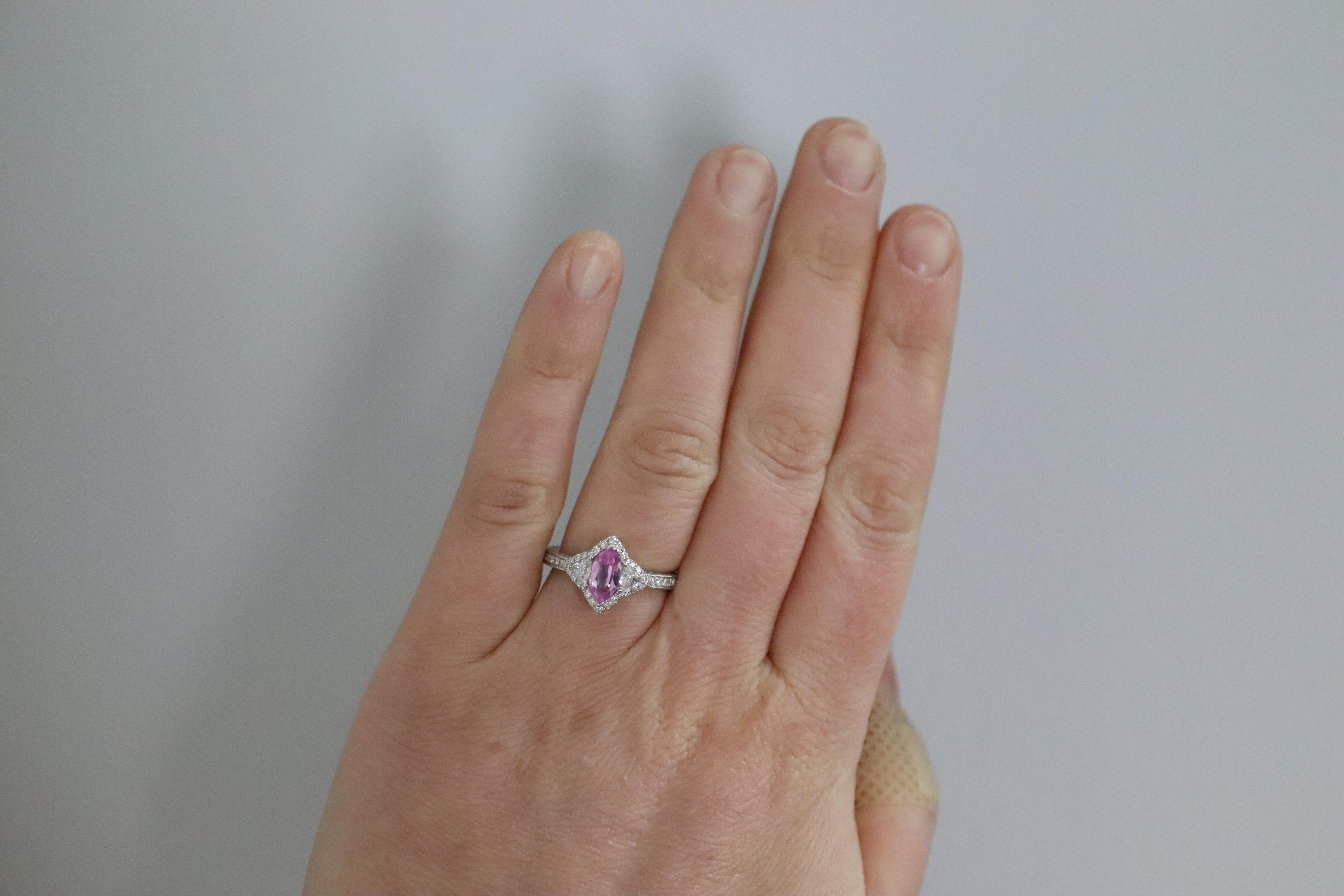 0.73 Carat Pink Sapphire and Pave Diamond White Gold Cocktail Ring 6