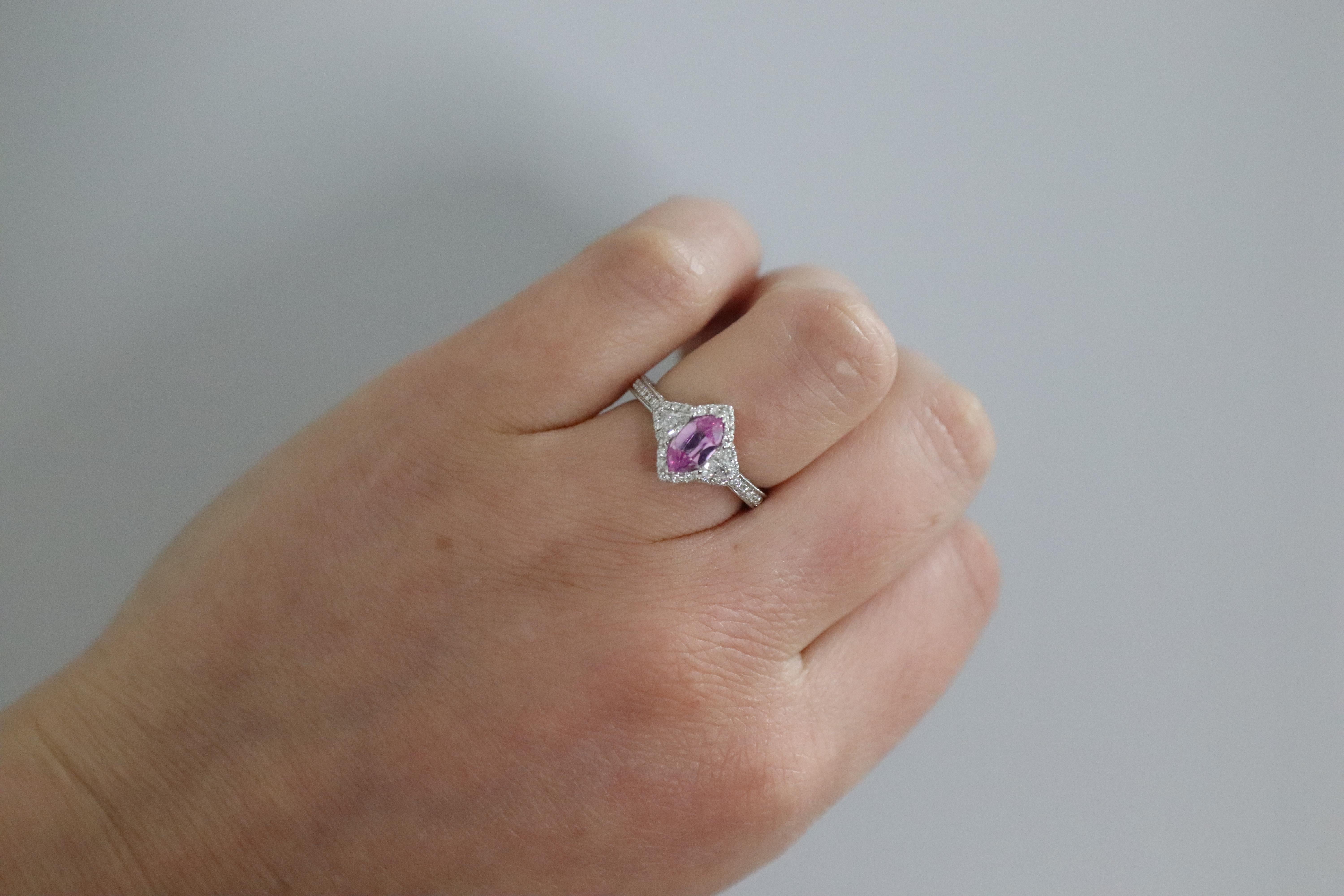 0.73 Carat Pink Sapphire and Pave Diamond White Gold Cocktail Ring 7