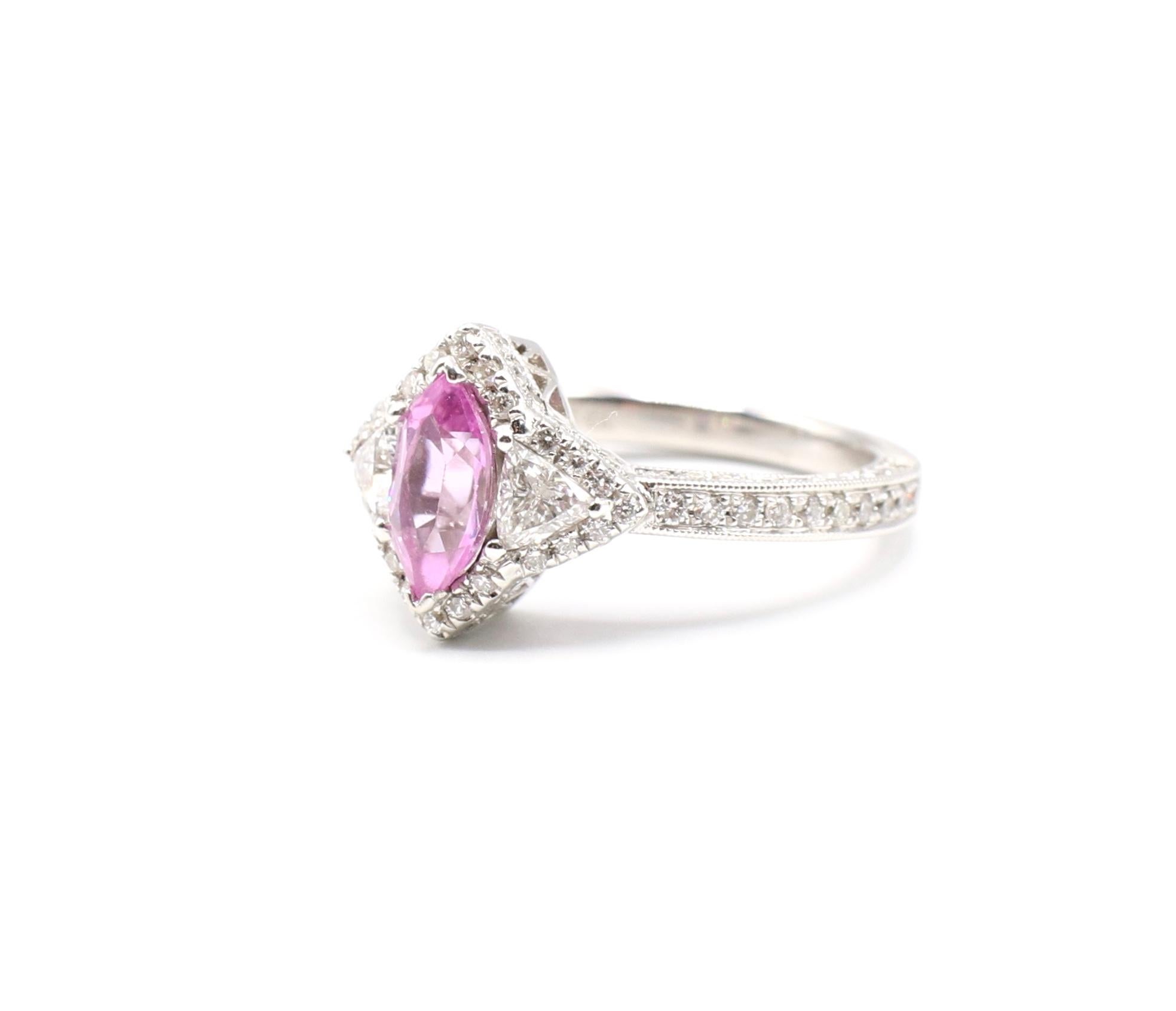 Contemporary 0.73 Carat Pink Sapphire and Pave Diamond White Gold Cocktail Ring
