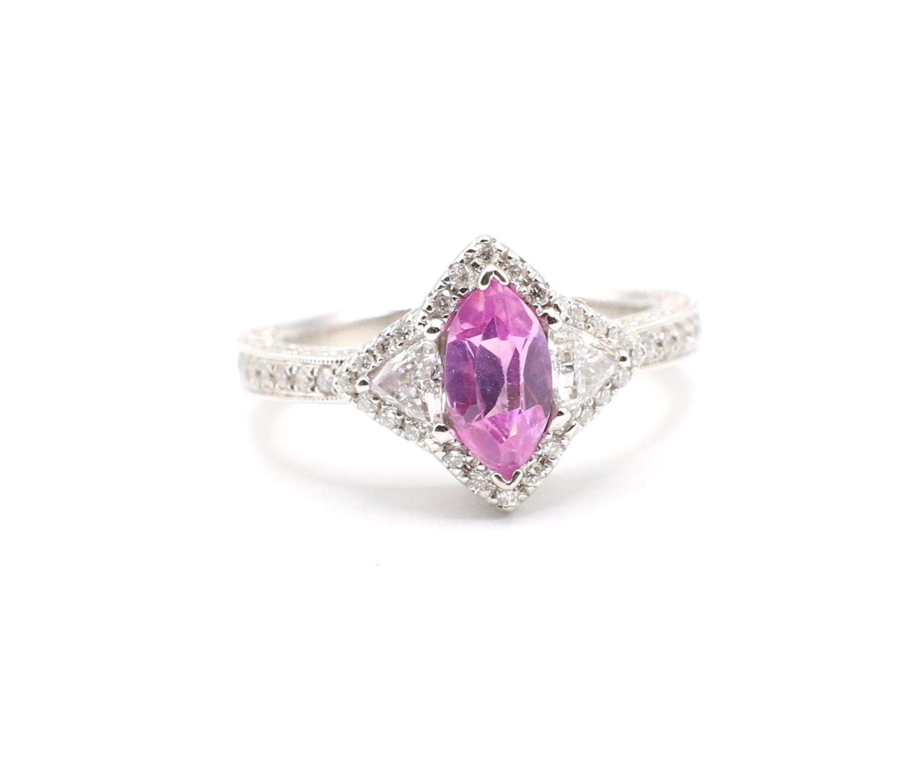 Women's 0.73 Carat Pink Sapphire and Pave Diamond White Gold Cocktail Ring