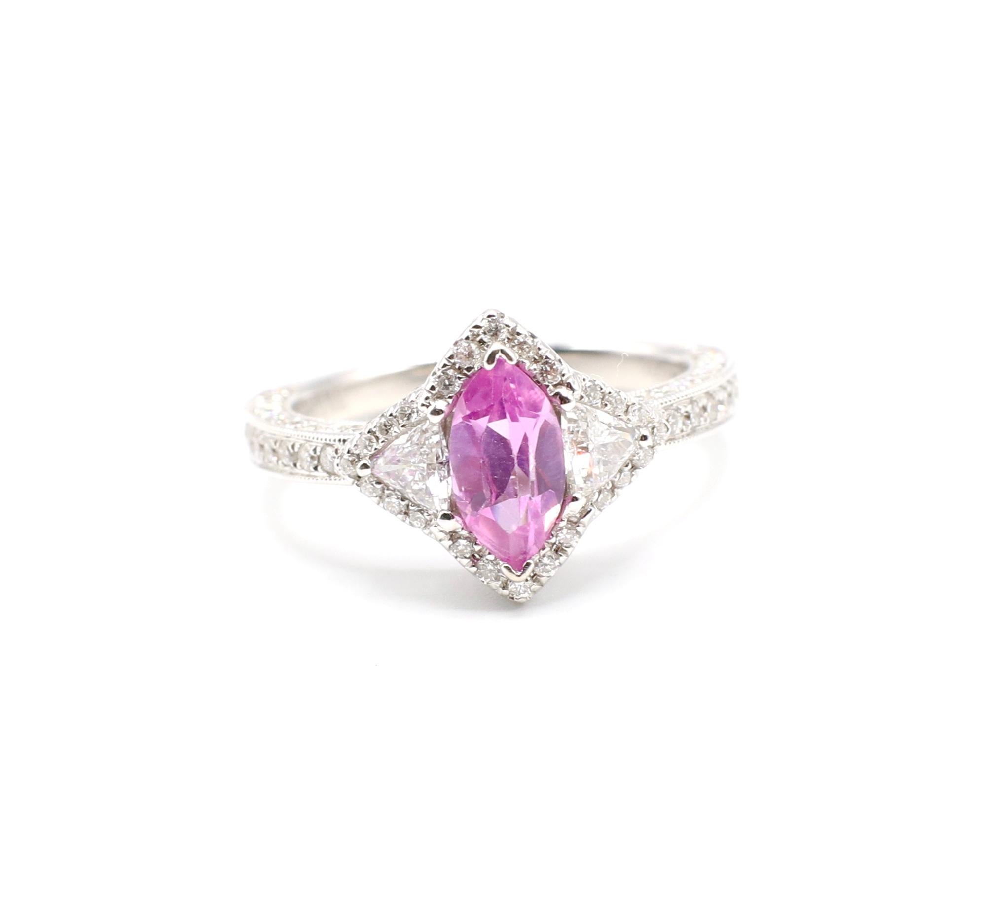 0.73 Carat Pink Sapphire and Pave Diamond White Gold Cocktail Ring 1