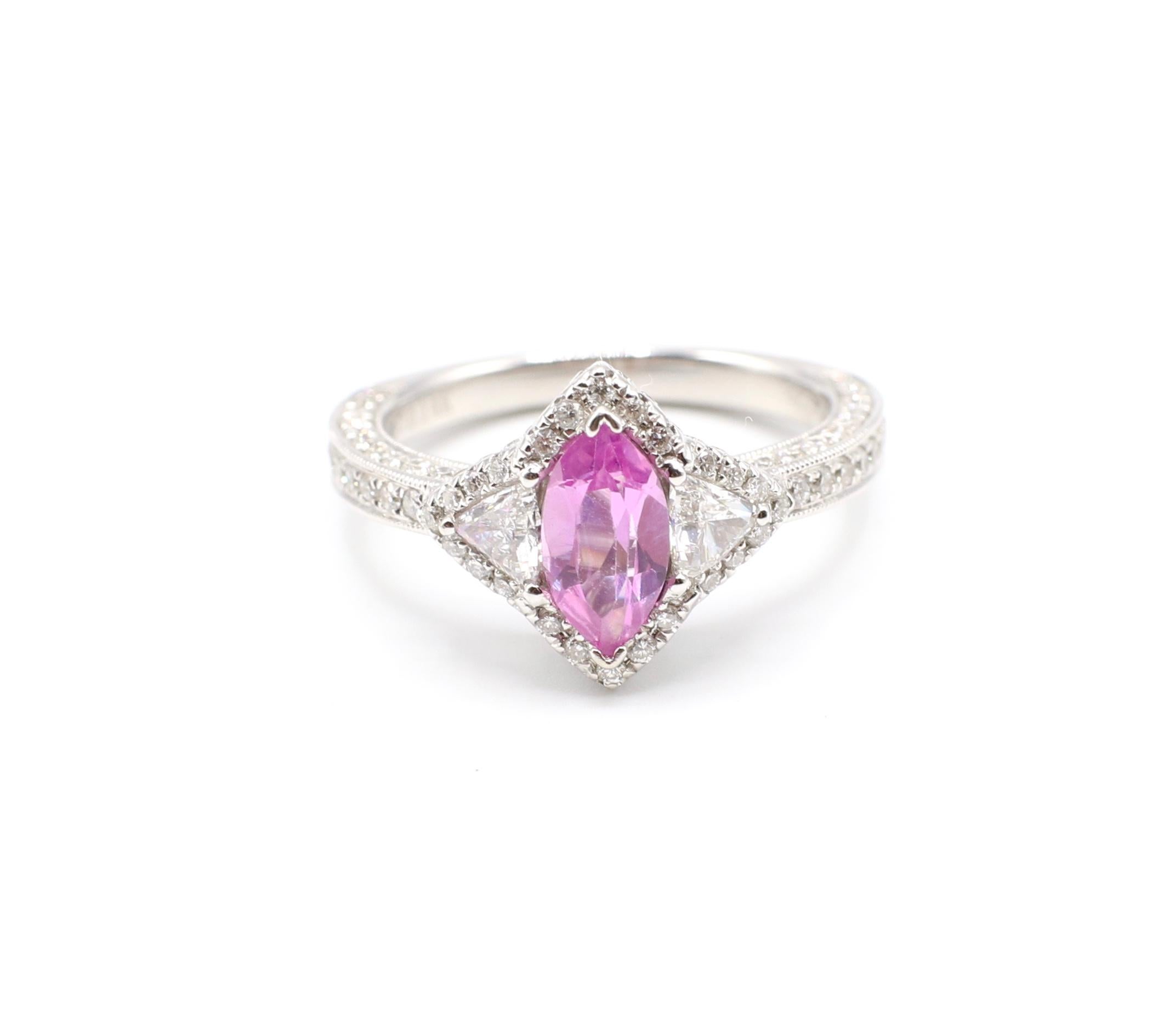 0.73 Carat Pink Sapphire and Pave Diamond White Gold Cocktail Ring 2