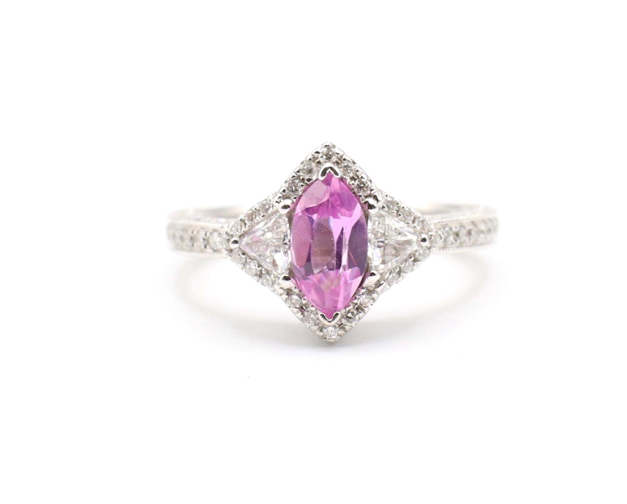 0.73 Carat Pink Sapphire and Pave Diamond White Gold Cocktail Ring 3