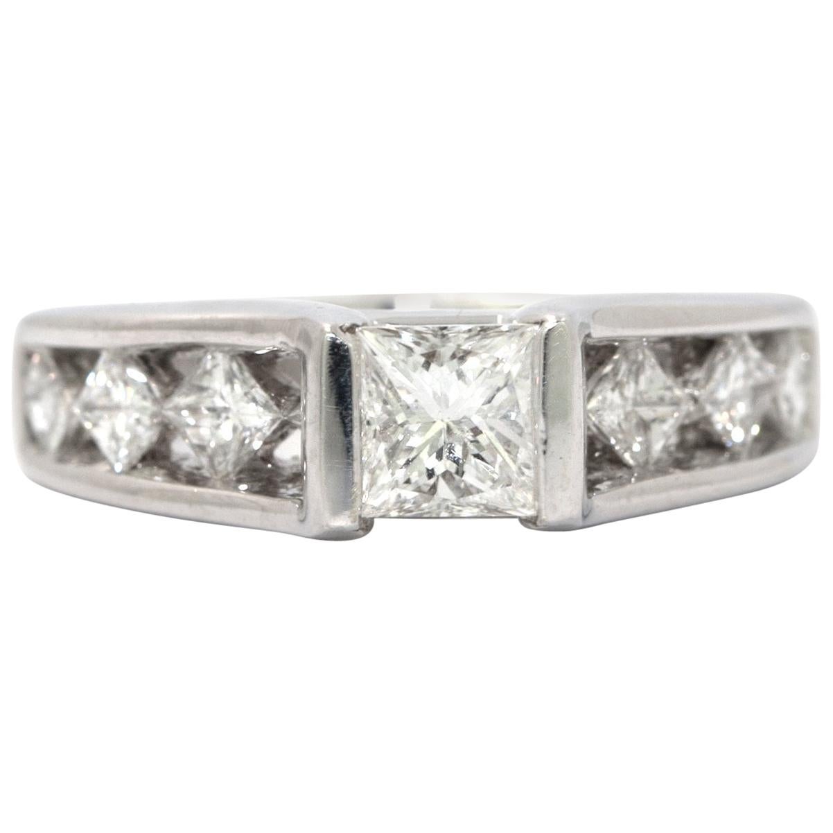 0.73 Carat Princess Cut Diamond Engagement Ring For Sale