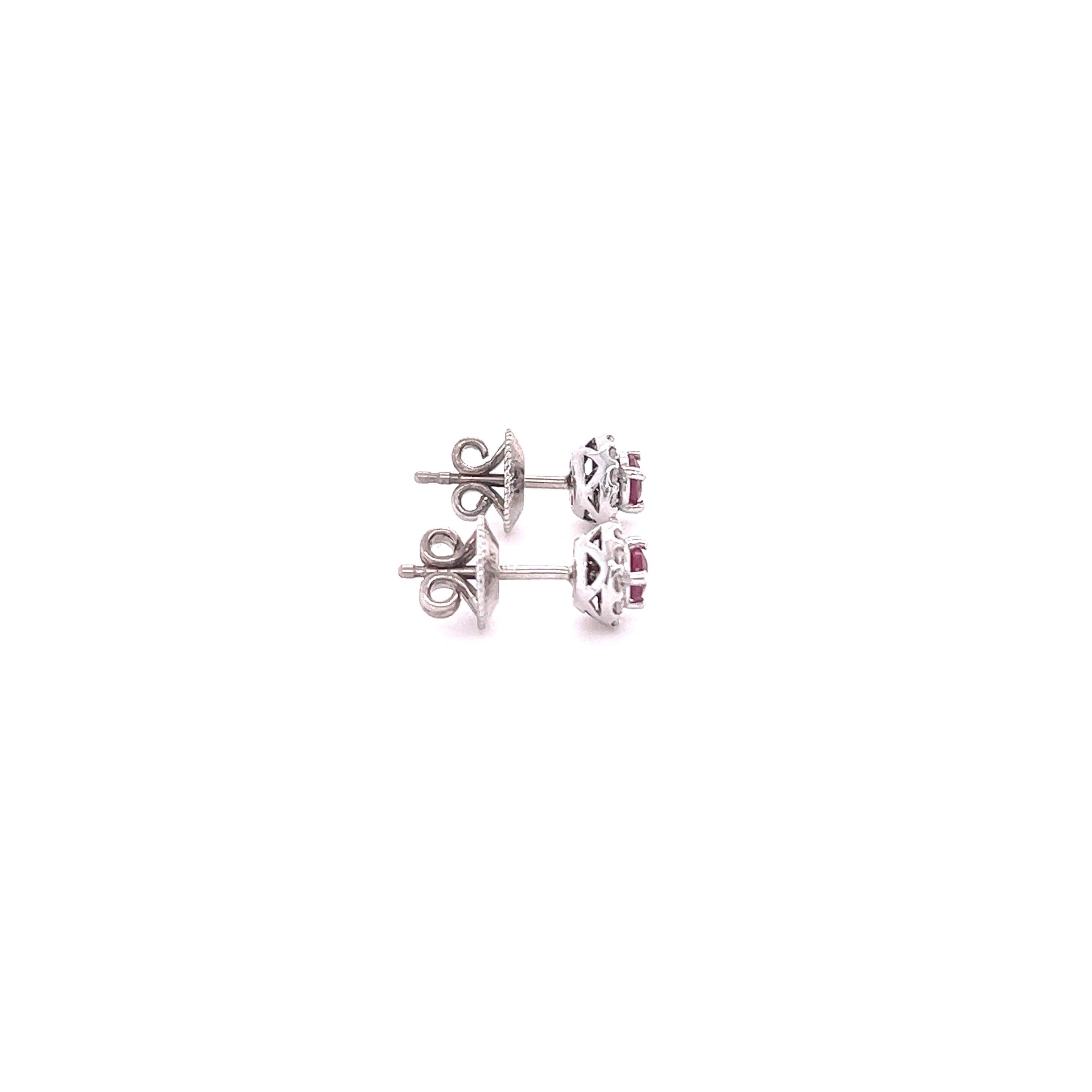 Contemporary 0.73 Carat Ruby Diamond White Gold Earring Studs For Sale