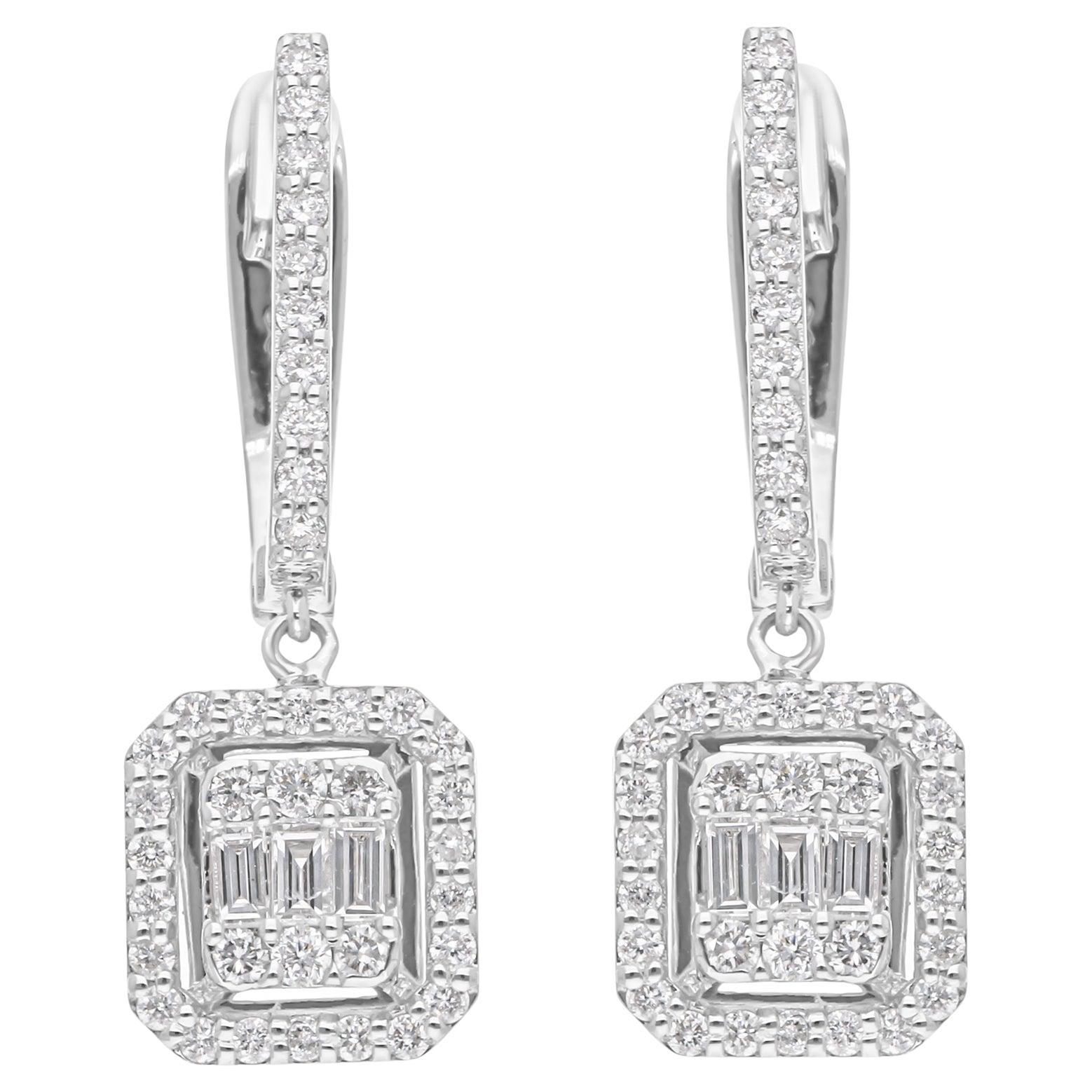 0.73 Carat SI Clarity HI Color Baguette Diamond Earrings 18 Karat White Gold