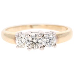0.73 Carat Three-Stone Diamond 14 Karat Yellow Gold Engagement Ring