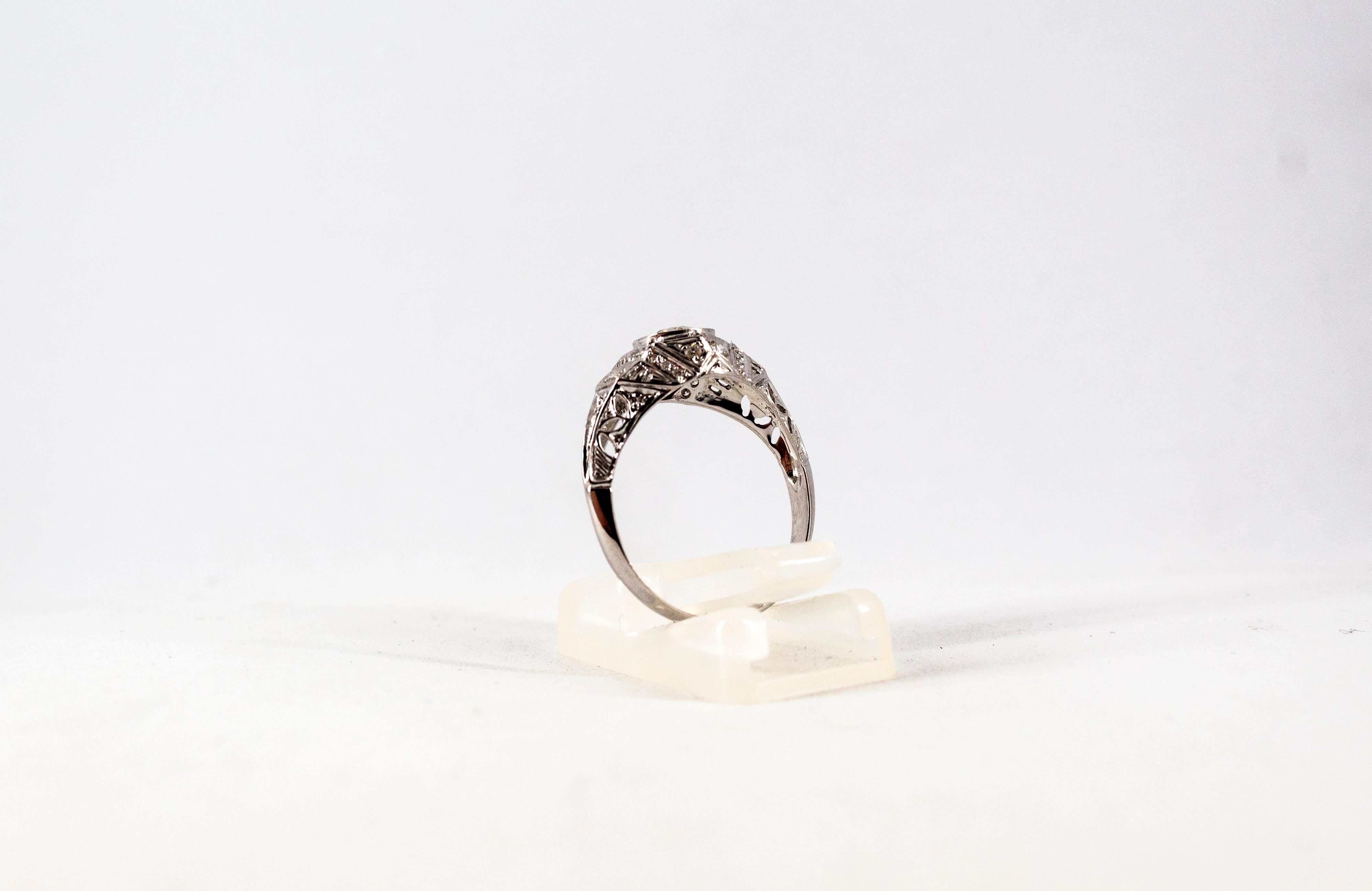 Women's or Men's 0.73 Carat White Old European Cut and Modern Cut Diamond Gold Cocktail Ring