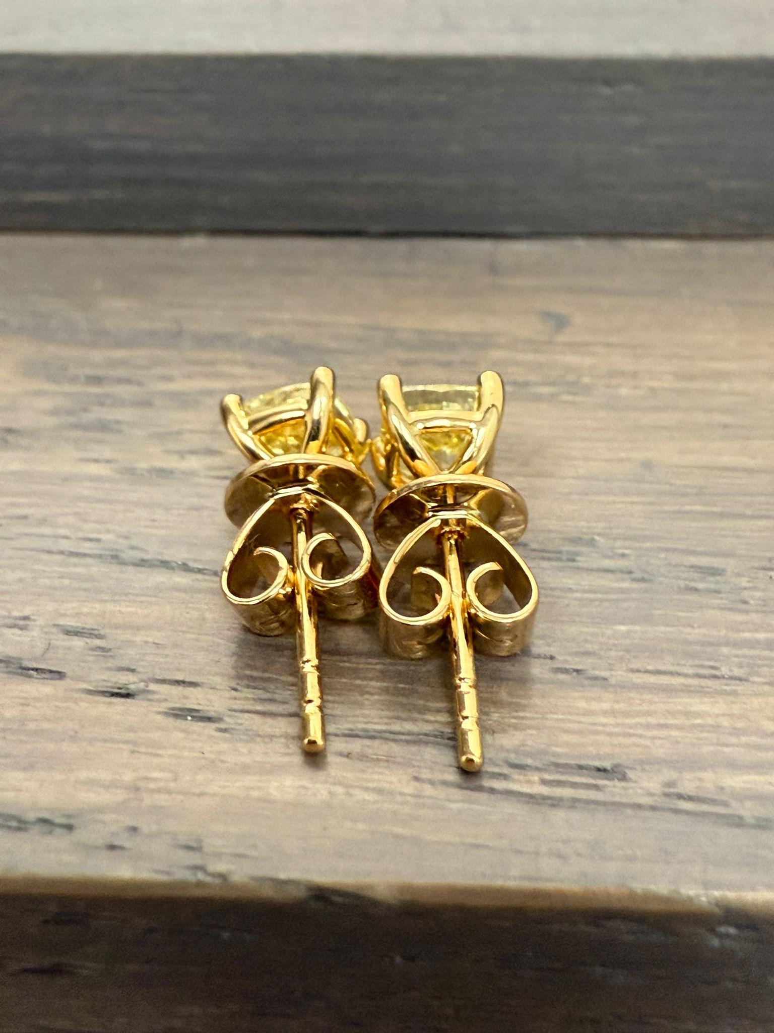 Cushion Cut MDJ Jewels 1.42 Carats Fancy Yellow Diamond Stud Earrings 18K Yellow Gold
