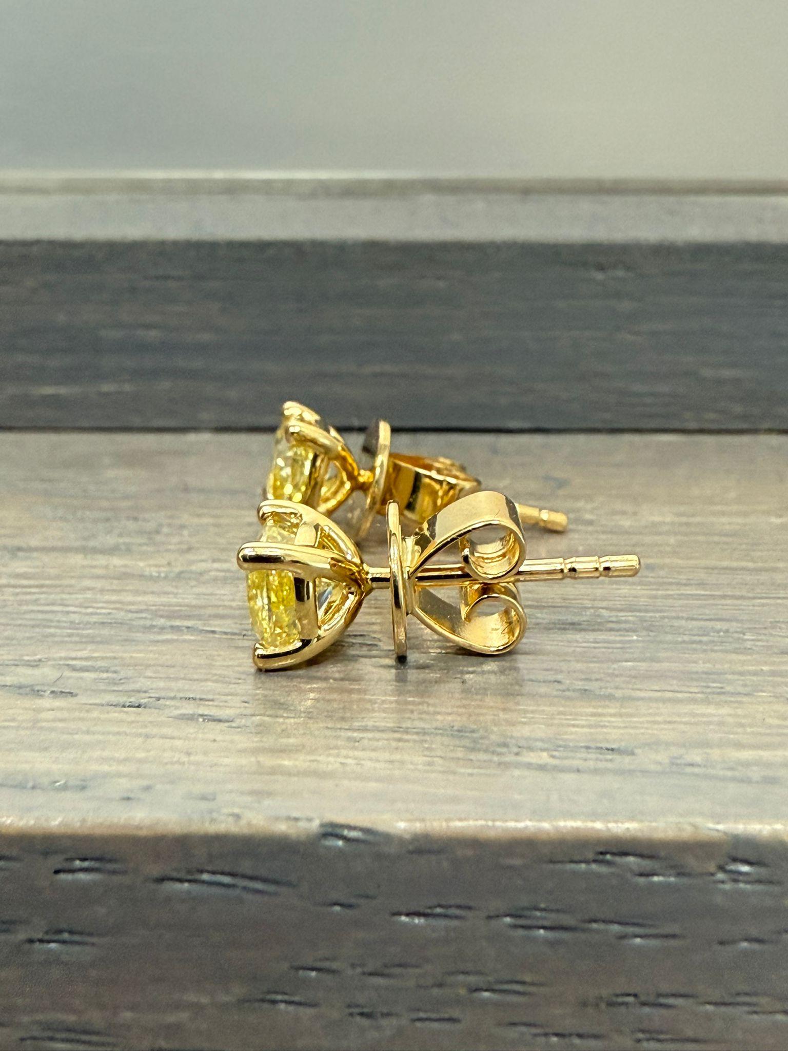 Women's MDJ Jewels 1.42 Carats Fancy Yellow Diamond Stud Earrings 18K Yellow Gold