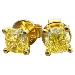 MDJ Jewels 1.42 Carats Fancy Yellow Diamond Stud Earrings 18K Yellow Gold