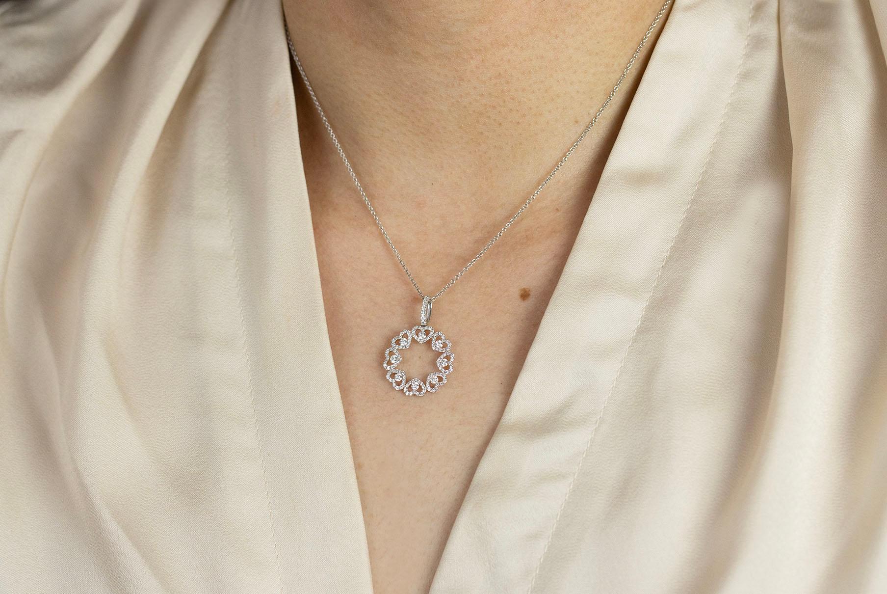 Contemporary 0.73 Carats Total Brilliant Round Diamond Open-Work Heart Shape Pendant Necklace For Sale