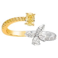0,73 Karat Gesamt Mixed Cut Fancy Color & Weißer Diamant Toi et Moi Mode-Ring