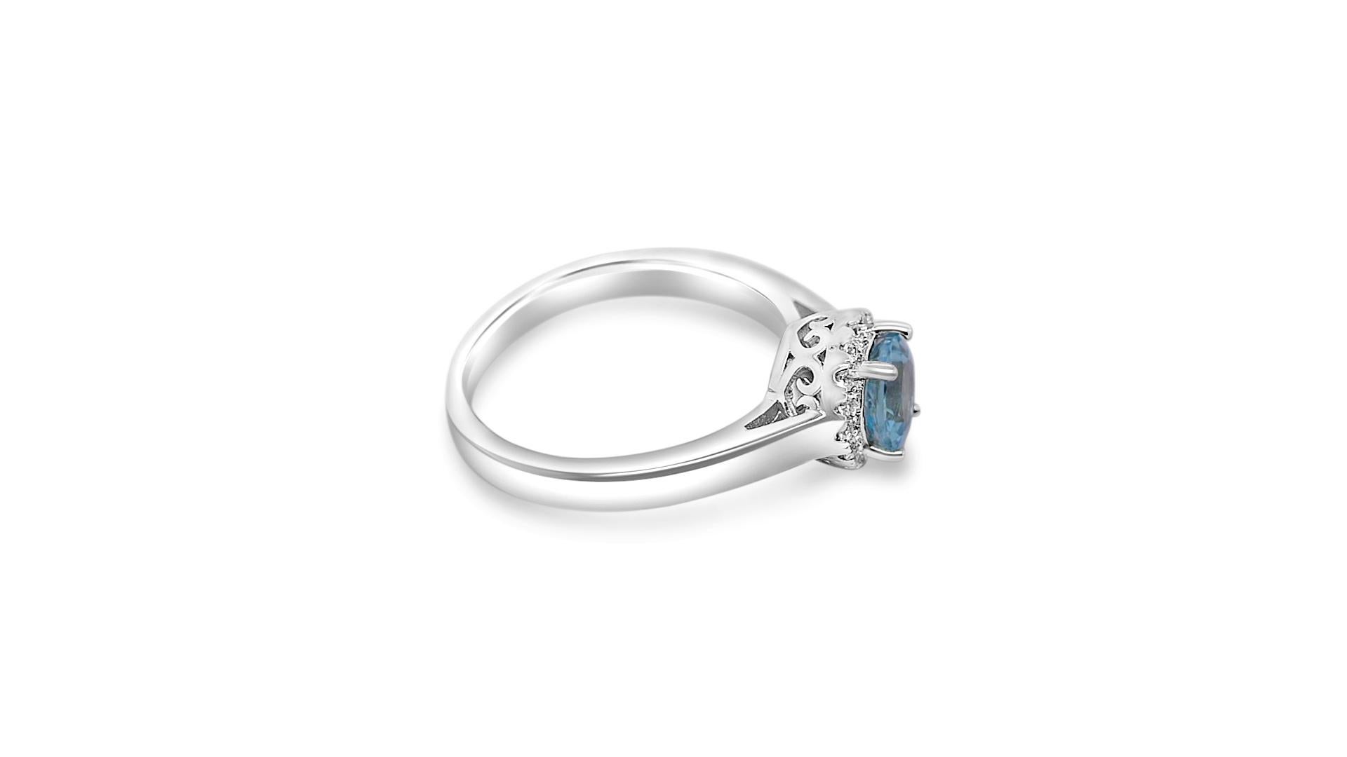 Art Deco 0.73 Ct Aquamarine Halo Ring 925 Sterling Silver Bridal Wedding Ring Jewelry   For Sale