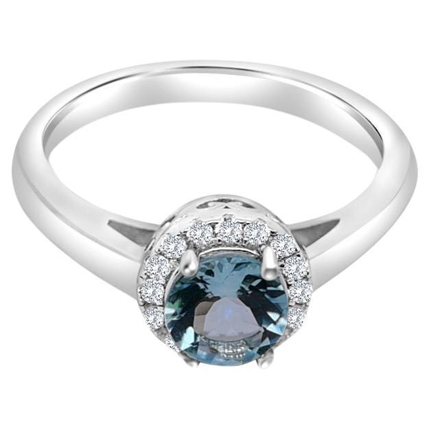 0.73 Ct Aquamarine Halo Ring 925 Sterling Silver Bridal Wedding Ring Jewelry  