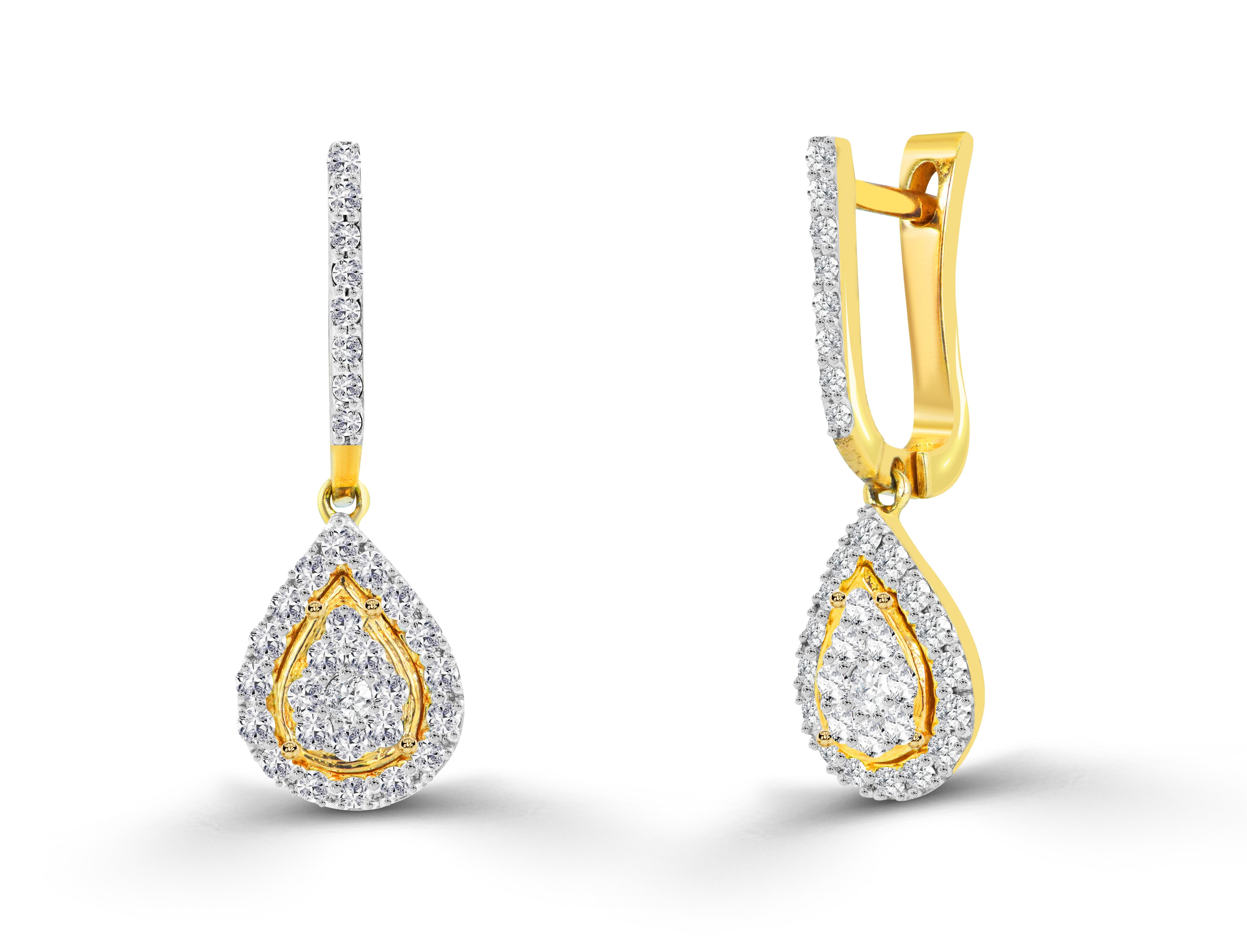 Modern 0.73ct Diamond Pear Shaped Drop Earrings in 14k Gold For Sale