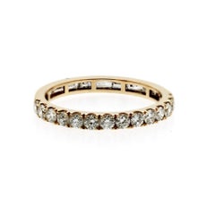 0.73 CT Round and Baguette Tow Faced Diamond 14K Yellow Gold Wedding Band Ring