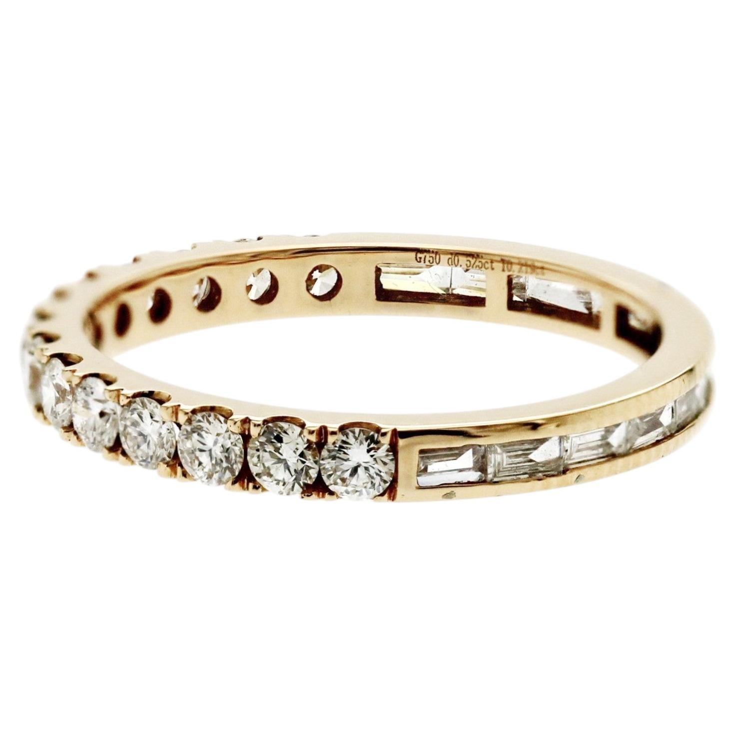 0.73 CT Runder und Baguette Diamant 14K Gelbgold Ehering im Angebot