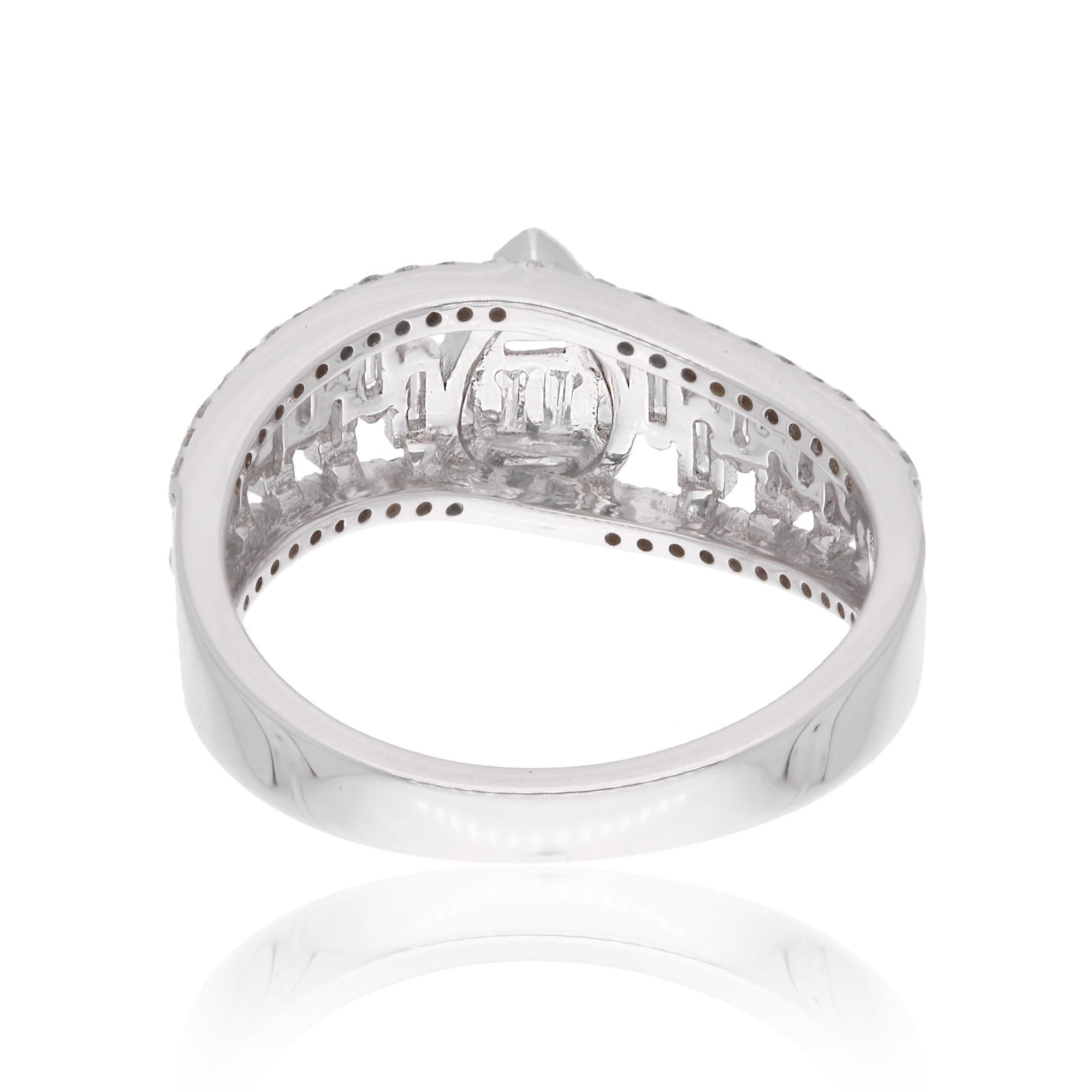 For Sale:  0.73 Ct SI Clarity HI Color Baguette Round Diamond Ring 18 Kt White Gold Jewelry 3