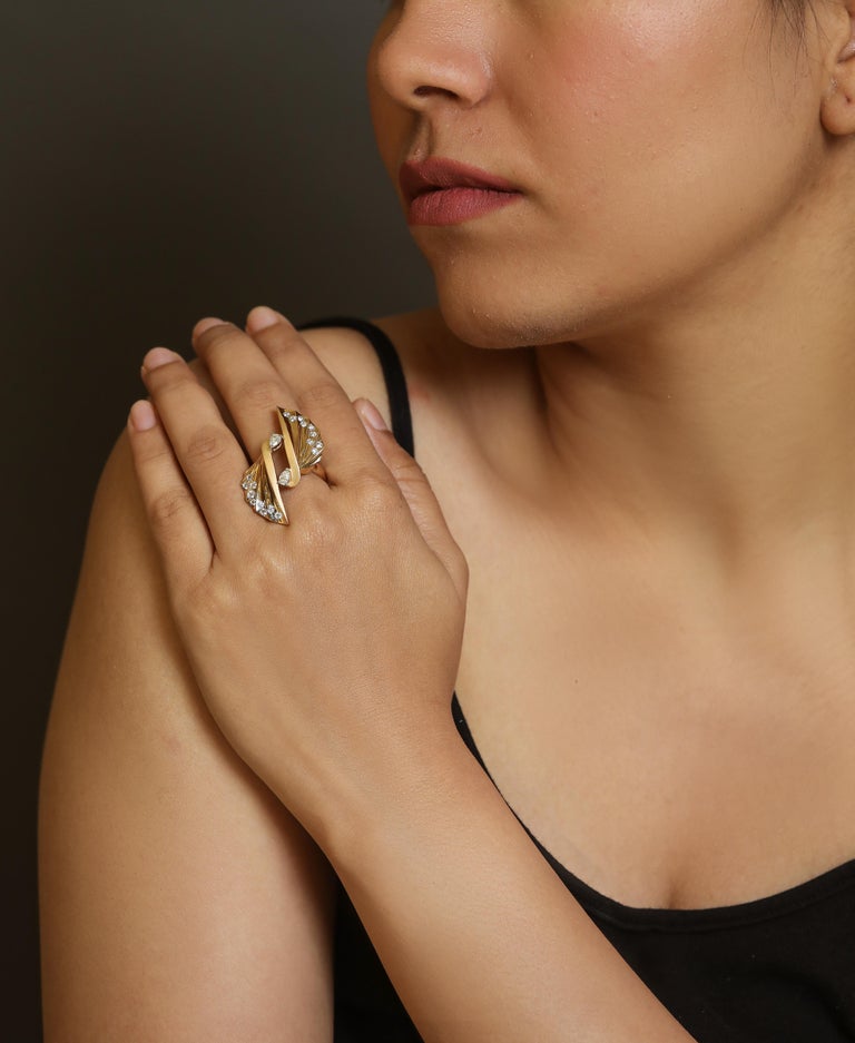 0.73 cts Diamond Yellow 18K Gold Cocktail Ring For Sale at 1stDibs