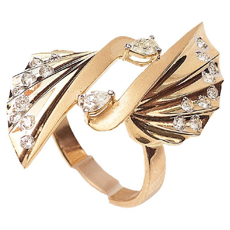 0.73 cts Diamond Yellow 18K Gold Cocktail Ring For Sale