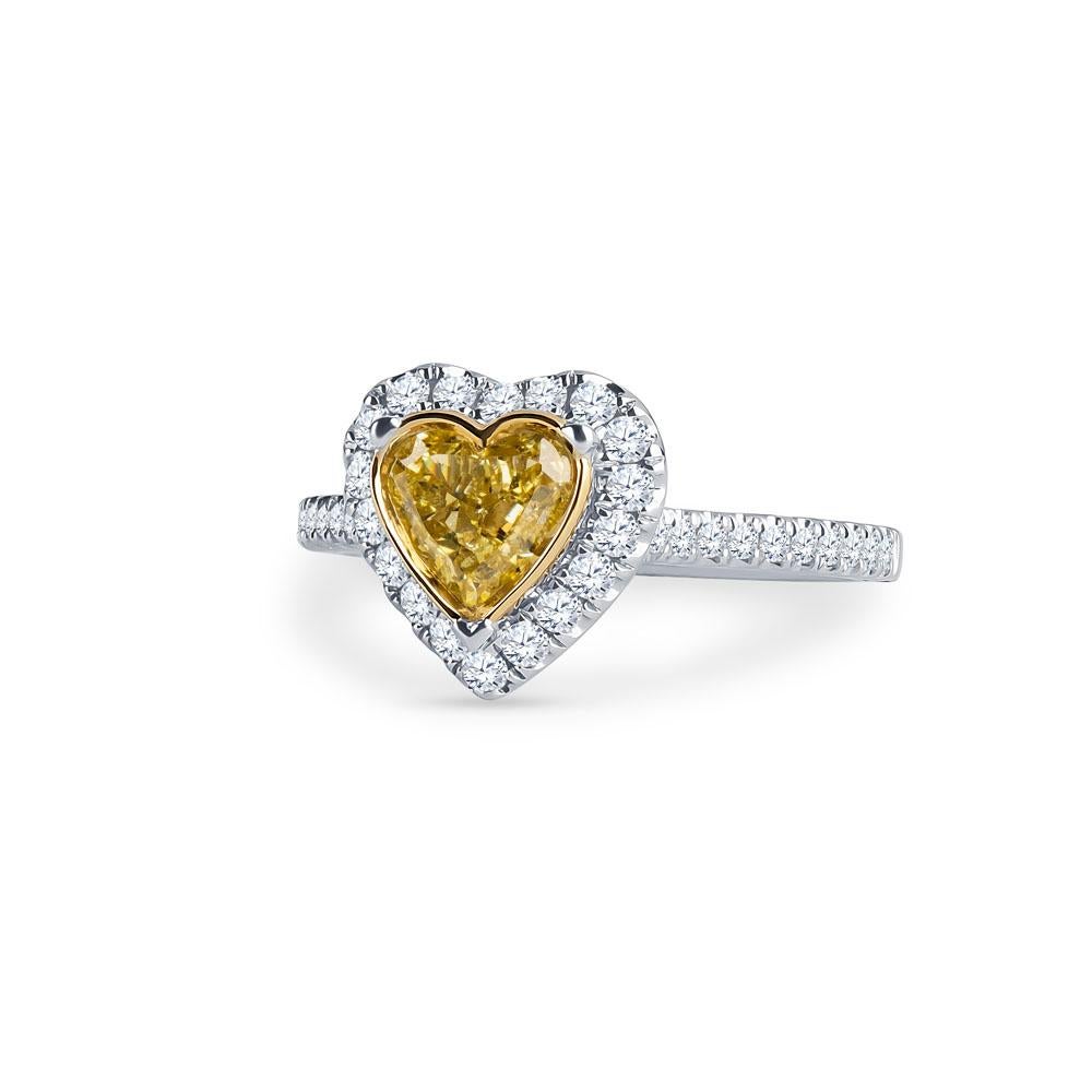 0,73 intensiv gelber herzförmiger Diamant (GIA) Verlobungsring, 0,43 Karat Diamanten (Herzschliff)