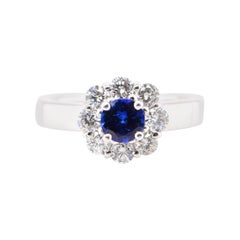 0.73 Carat Sapphire and Diamond Engagement Ring Set in 18 Karat White Gold