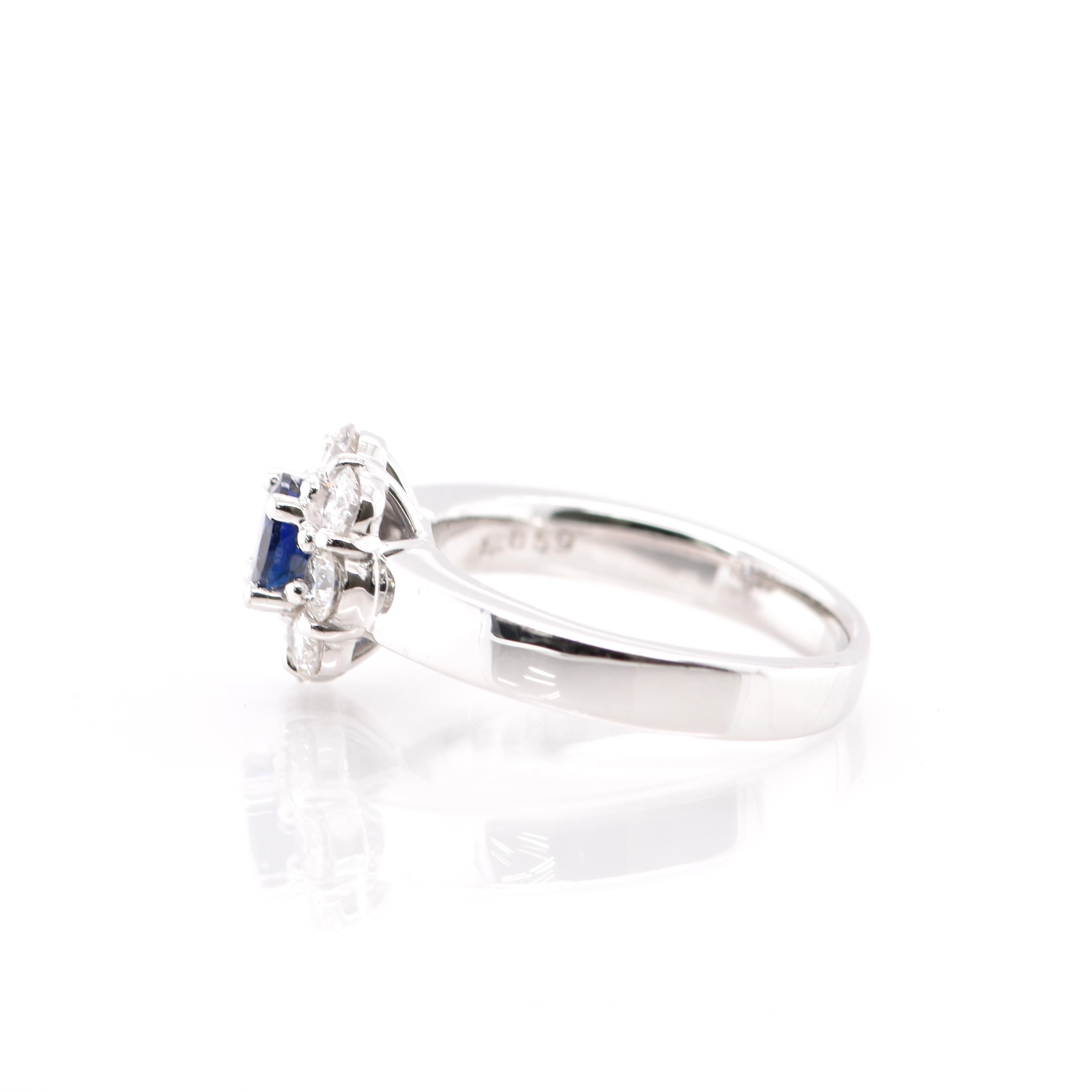 0.73 Carat Sapphire and Diamond Engagement Ring Set in 18 Karat White Gold In New Condition For Sale In Tokyo, JP