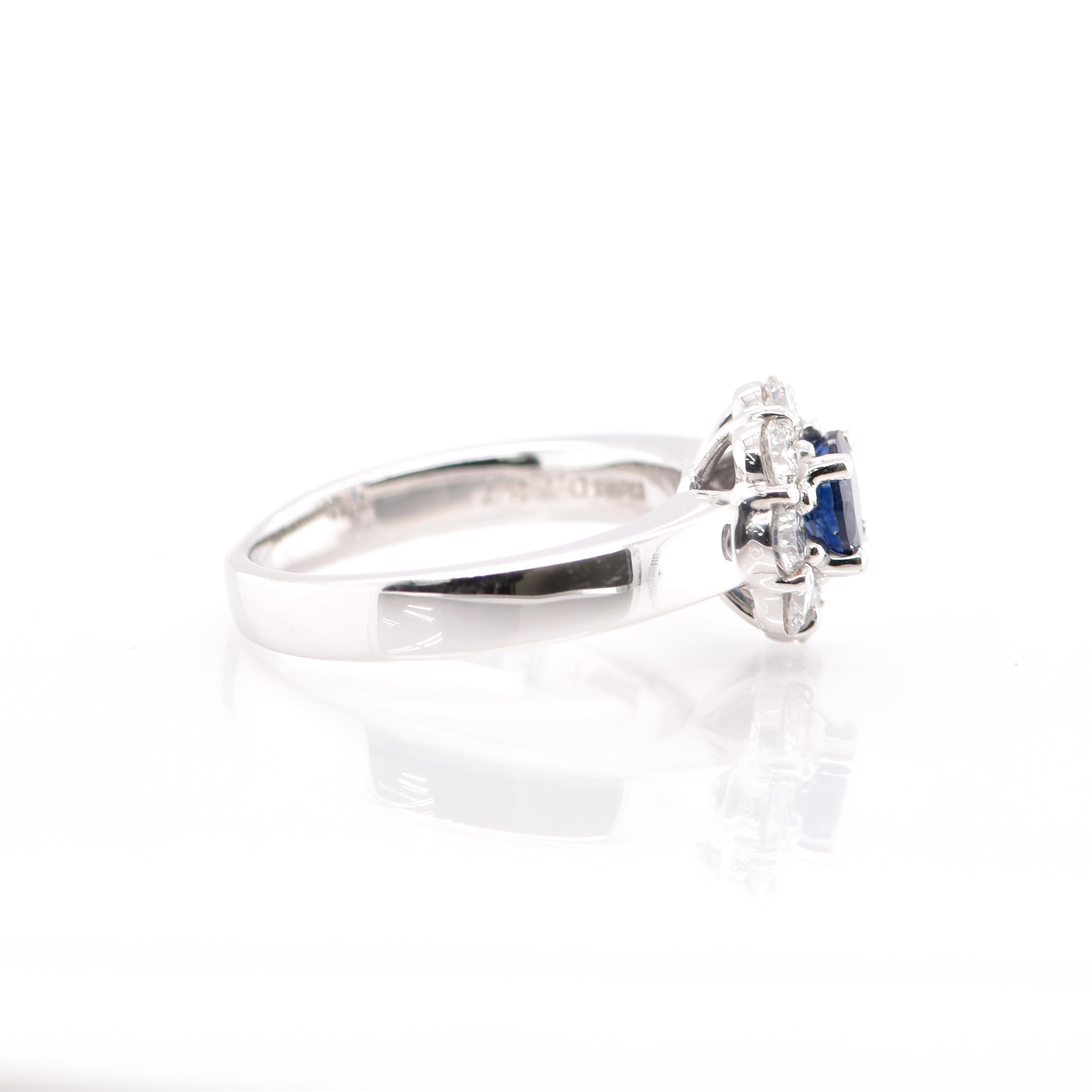 Women's 0.73 Carat Sapphire and Diamond Engagement Ring Set in 18 Karat White Gold For Sale