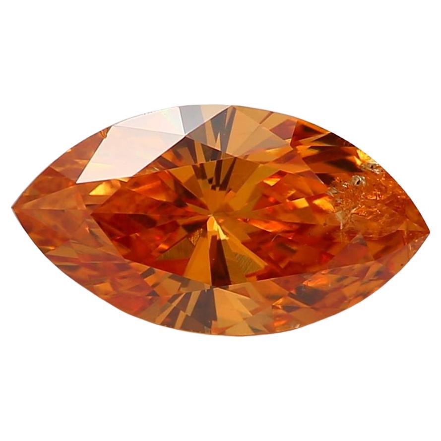 0.73Carat Fancy Deep Yellow Orange Marquise Cut Diamond I1 Clarity GIA Certified For Sale
