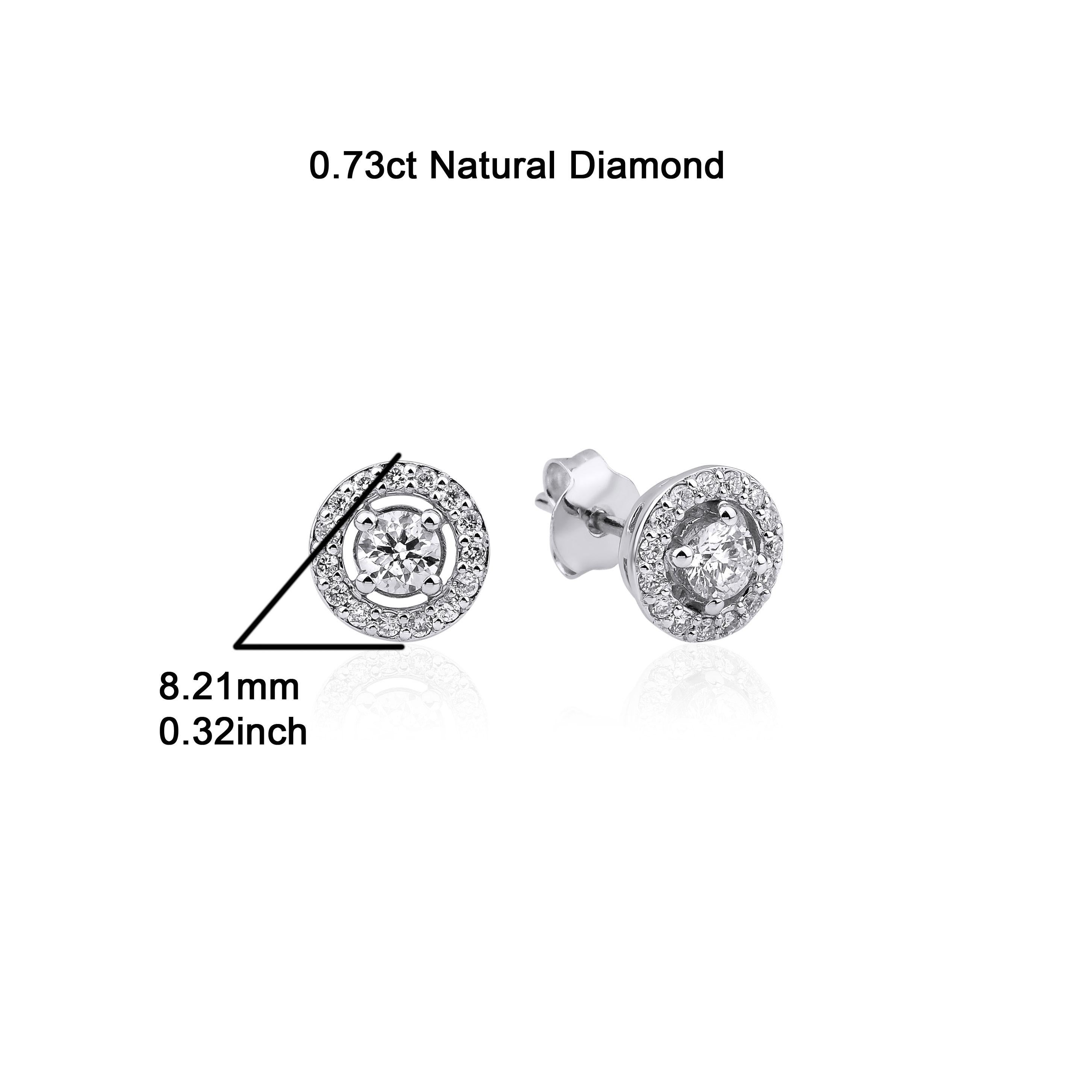 Women's 0.73ct Diamond Halo Stud Solid Gold Earrings For Sale