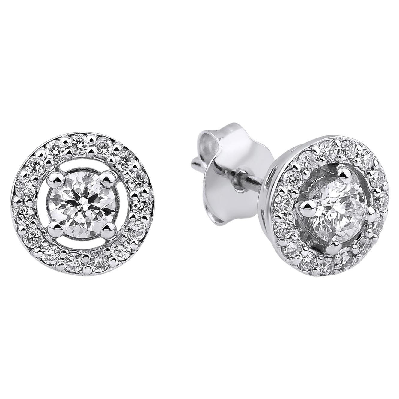0.73ct Diamond Halo Stud Solid Gold Earrings For Sale
