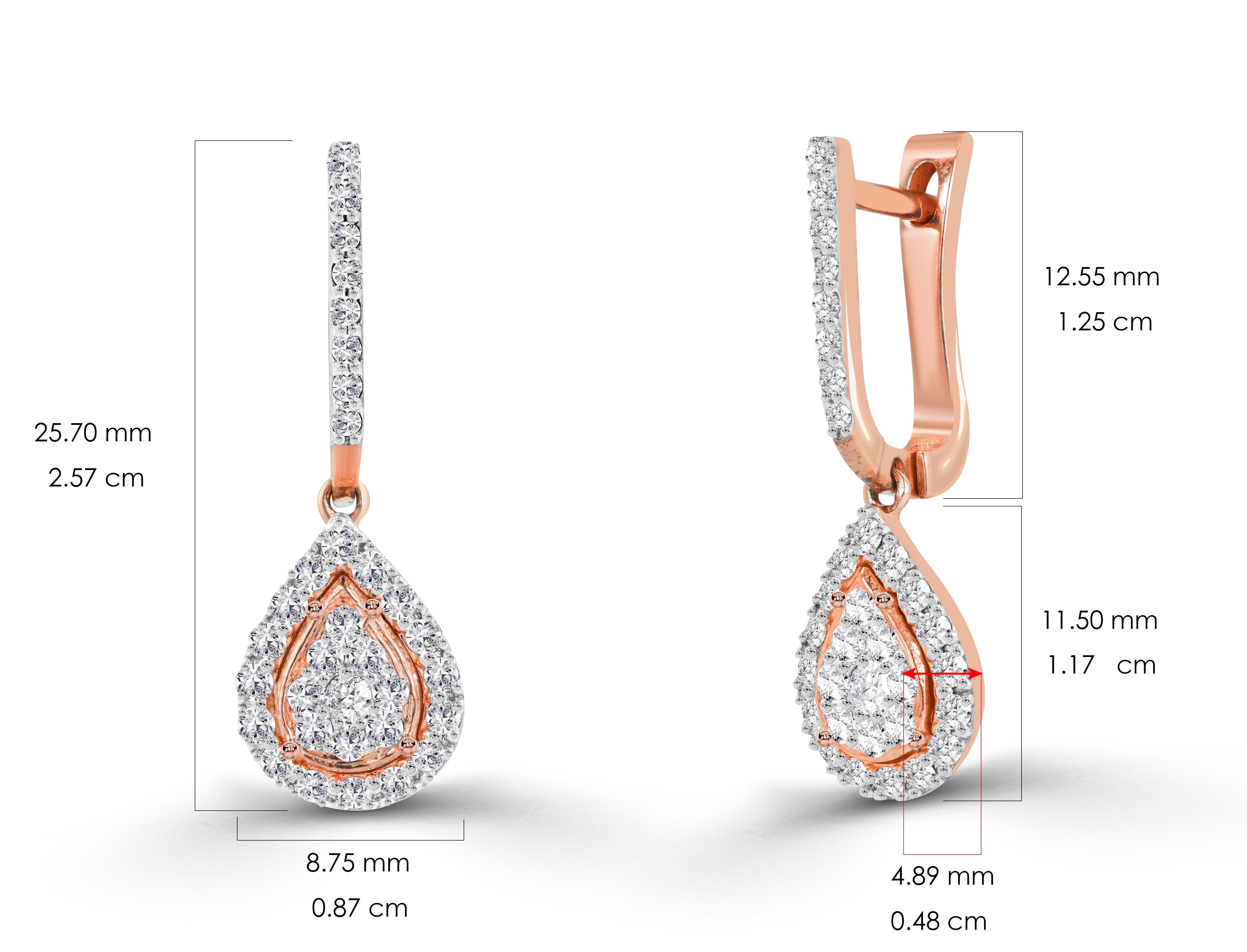 0.73ct Diamond Pear Shaped Drop Earrings in 14k Gold For Sale 3