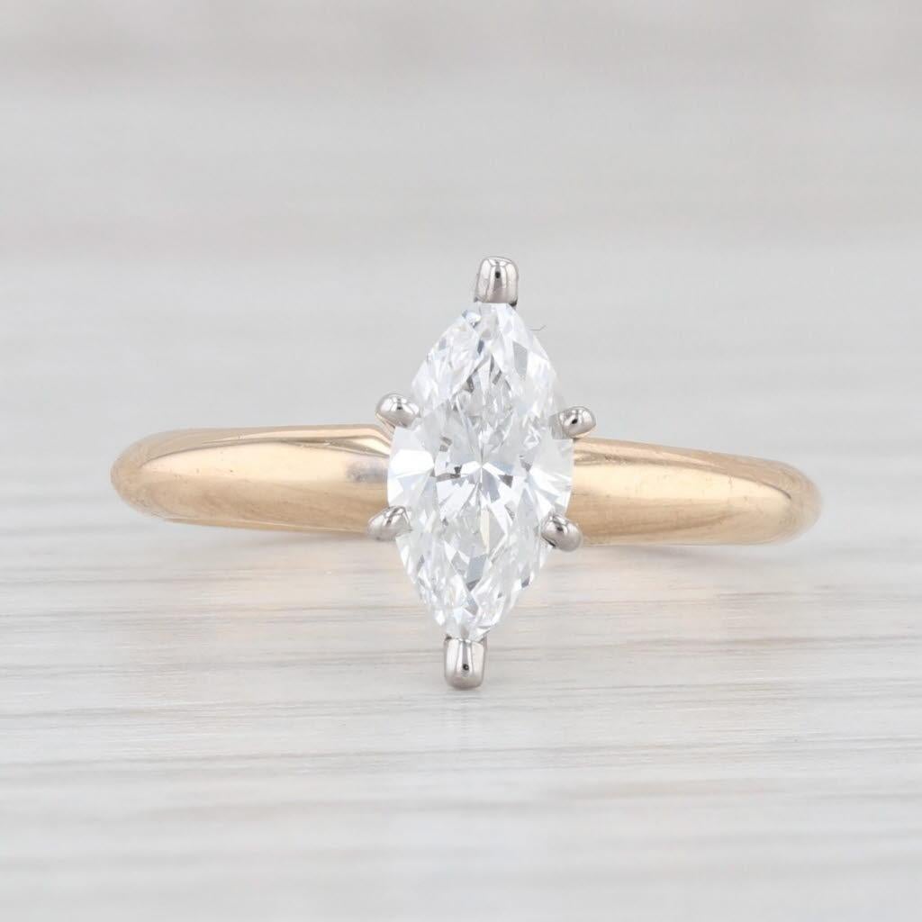 0,73 Karat Marquise Solitär Verlobungsring 14k Gelbgold Größe 4,5 (Marquiseschliff) im Angebot