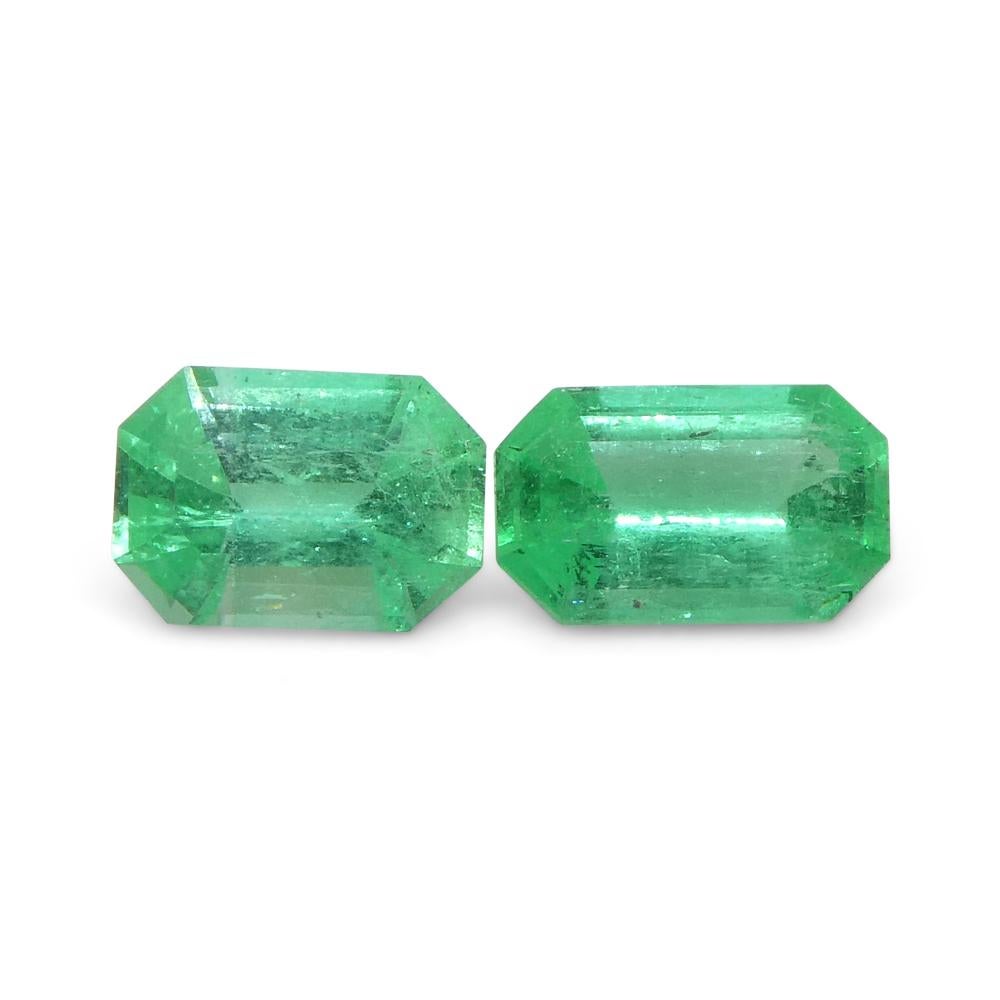 0.73ct Pair Emerald Cut Green Emerald from Colombia For Sale 7