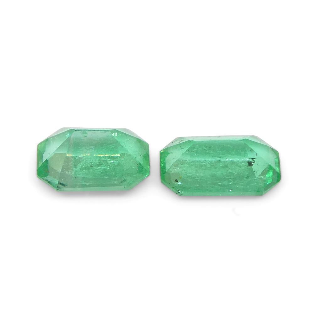 Women's or Men's 0.73ct Pair Emerald Cut Green Emerald from Colombia For Sale