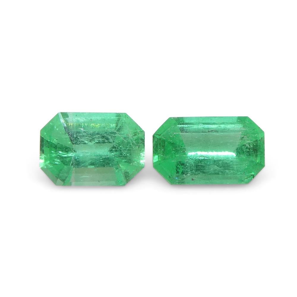 0.73ct Pair Emerald Cut Green Emerald from Colombia For Sale 1